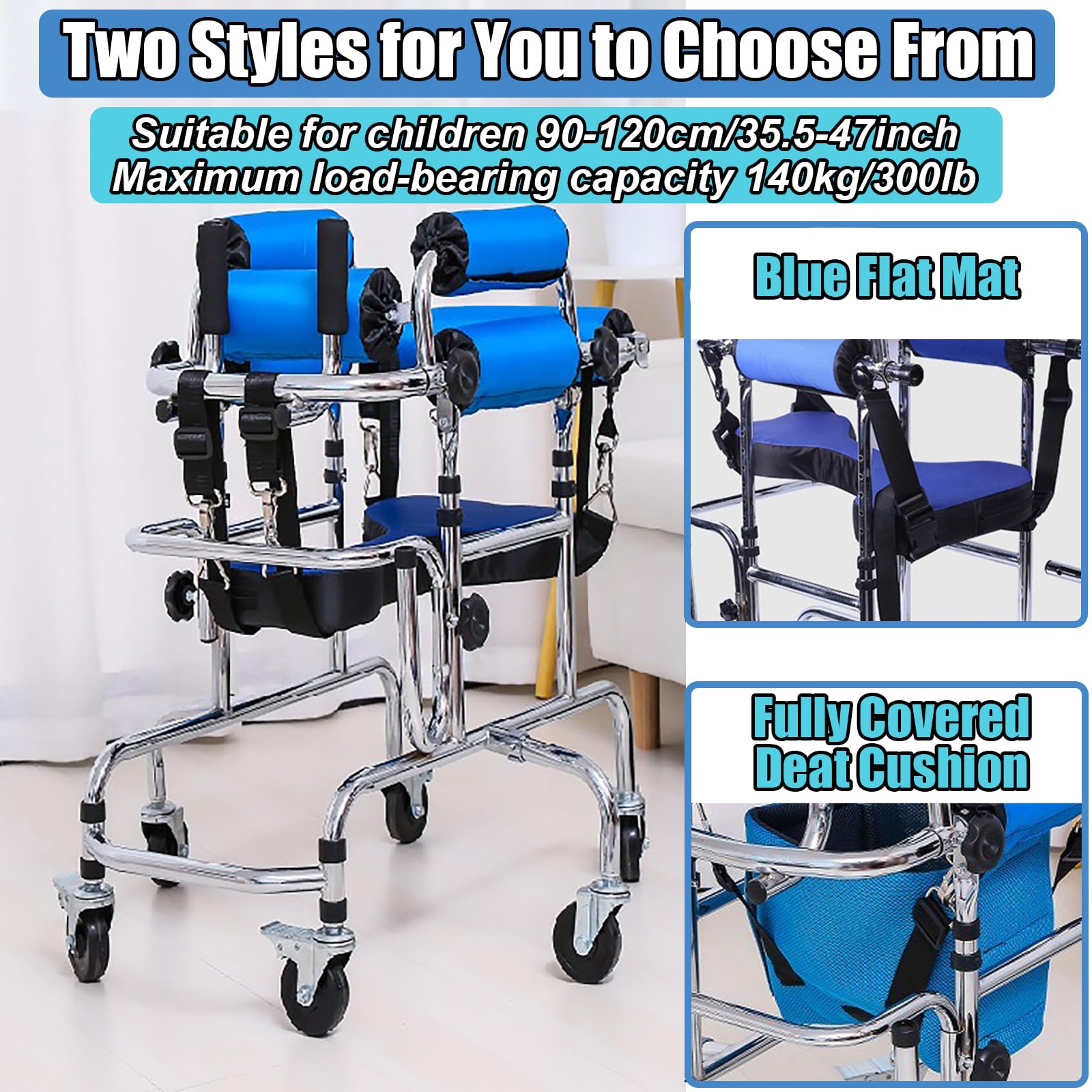 Andador para niños con parálisis cerebral portátil, 6 ruedas, ancho ajustable, velocidad ajustable, neumáticos sólidos con frenos, andador resistente para rehabilitación.