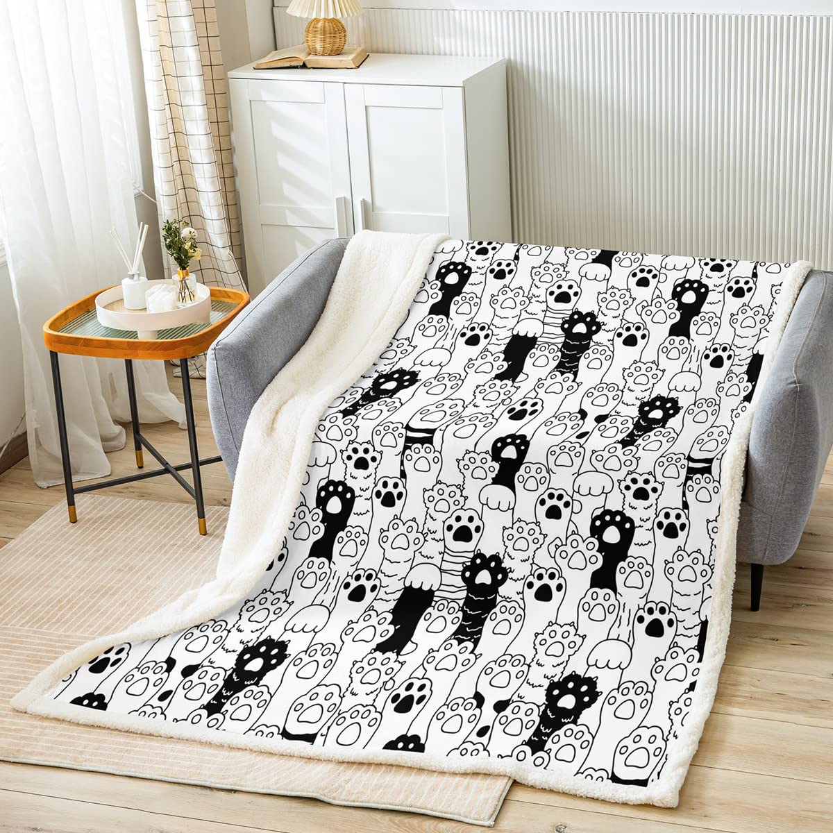 Manta Sherpa para gatos con diseño de pata de gato de dibujos animados para niños, niñas, mascotas, gato, manta de felpa para animales encantadores, manta para sofá cama, King 87 x 94 pulgadas