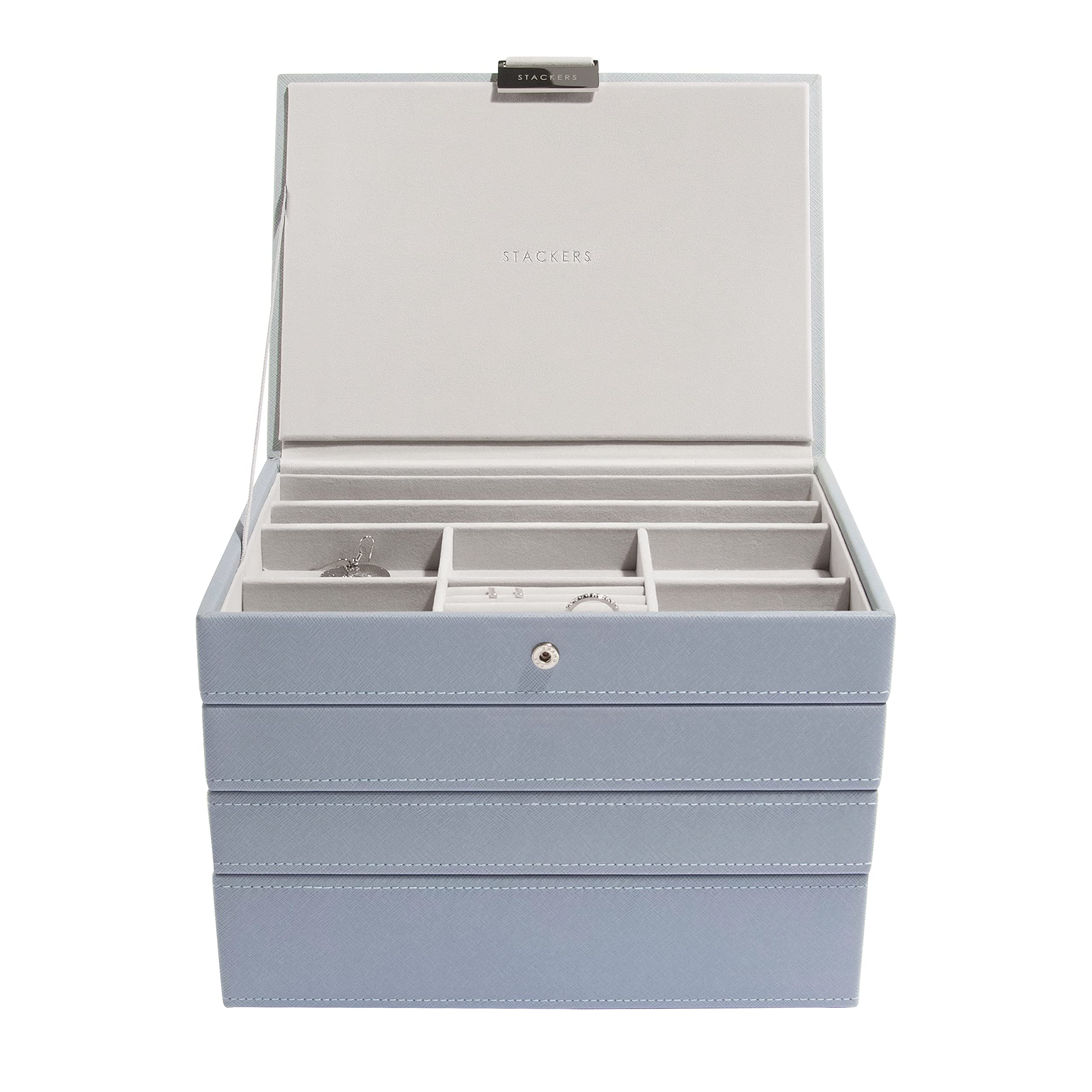 Stackers Dusky Blue Classic średnie pudełko na biżuterię, zestaw 4 szt