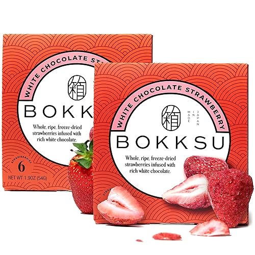 Bokksu White Chocolate-Infused Freeze Dried Strawberries 6-Piece Box (2-Pack) - Authentic Japanese Individually Wrapped Freeze Dried Strawberry Fruit Snacks in Elegant Gift Box - 2-Pack