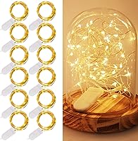 Vista 8 de WATERGLIDE Guirnalda de luces con pilas incluidas, 24 unidades, 20 luces LED, 7 pies, impermeable, cable plateado, luciérnaga, estrellas, bricolaje