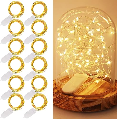 Miniatura 8 de WATERGLIDE Guirnalda de luces con pilas incluidas, 24 unidades, 20 luces LED, 7 pies, impermeable, cable plateado, luciérnaga, estrellas, bricolaje
