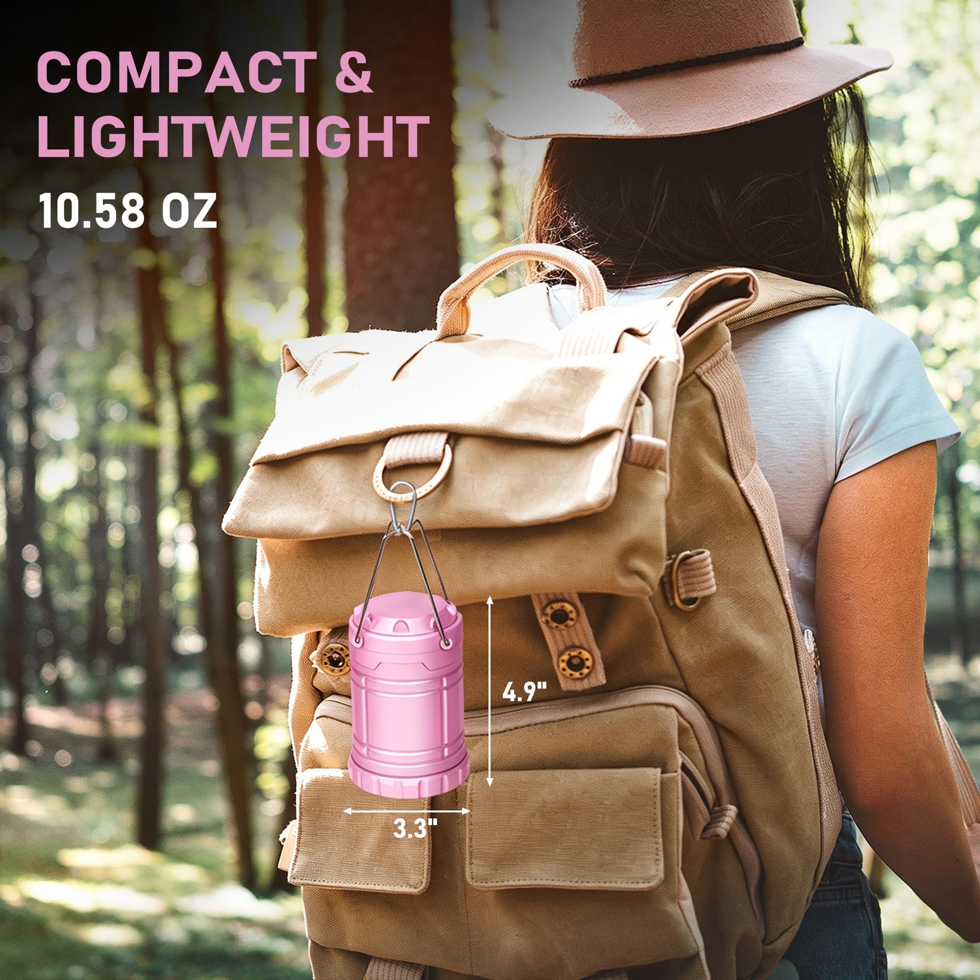 Linterna LED rosa para camping, luces de emergencia esenciales para cortes de energía, senderismo, huracán