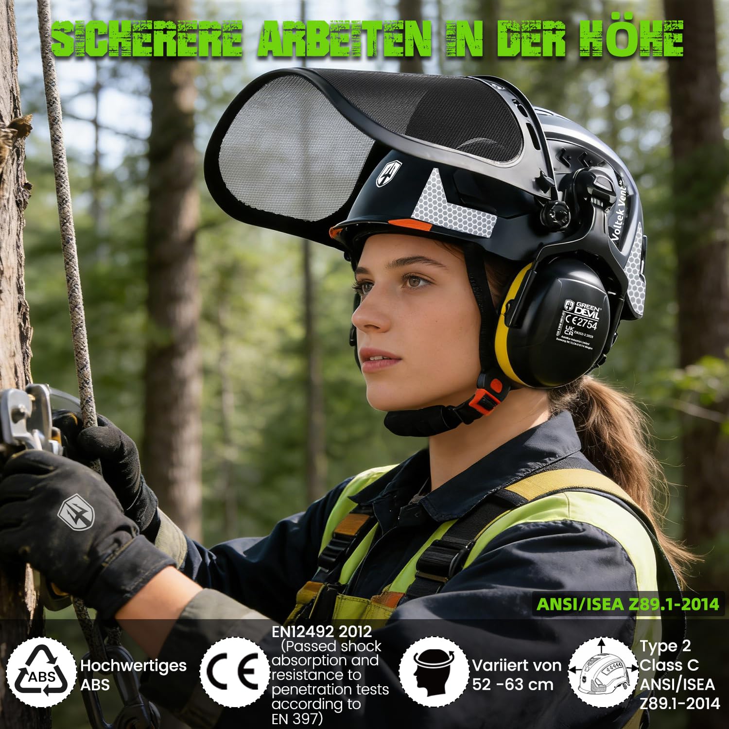 GREEN DEVIL VOLTEK Forest AIR - Casco de protección para trabajos forestales (ABS, certificación EN12492, aprobado EN397, absorción de impactos y resistencia a la penetración)