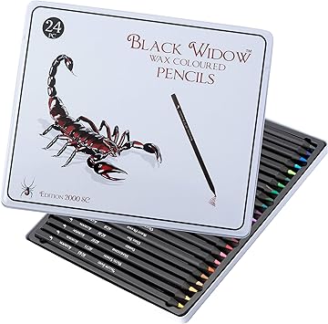 Black Widow Colored Pencils For Adults - 24 Coloring Pencils With Smooth Pigments - Best Color Pencil Set For Adult Coloring Books And Drawing