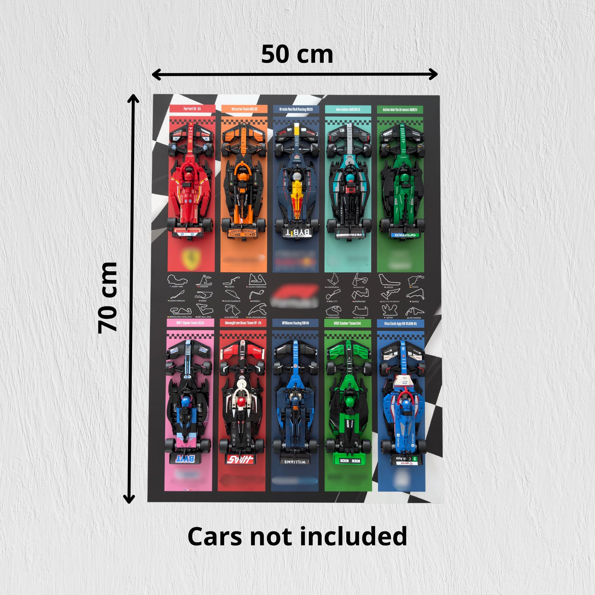 Générique Display à encadrer 50×70 cm pour collection LEGO F1 Speed Champions – Support Forex 3 mm - Décoration murale pour collectionneurs - Figurines non incluses