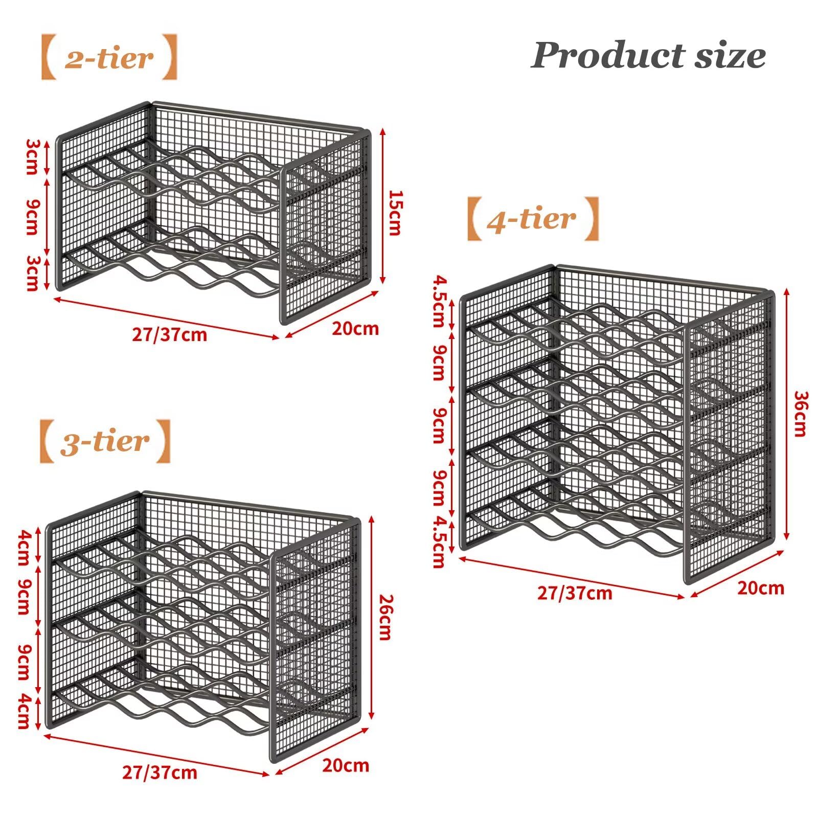 Portabottiglie impilabile Armadio da cucina per bottiglie Frigorifero Portabevande a 2 livelli per soggiorno e dispensa Nero 27 x 20 x 15 cm
