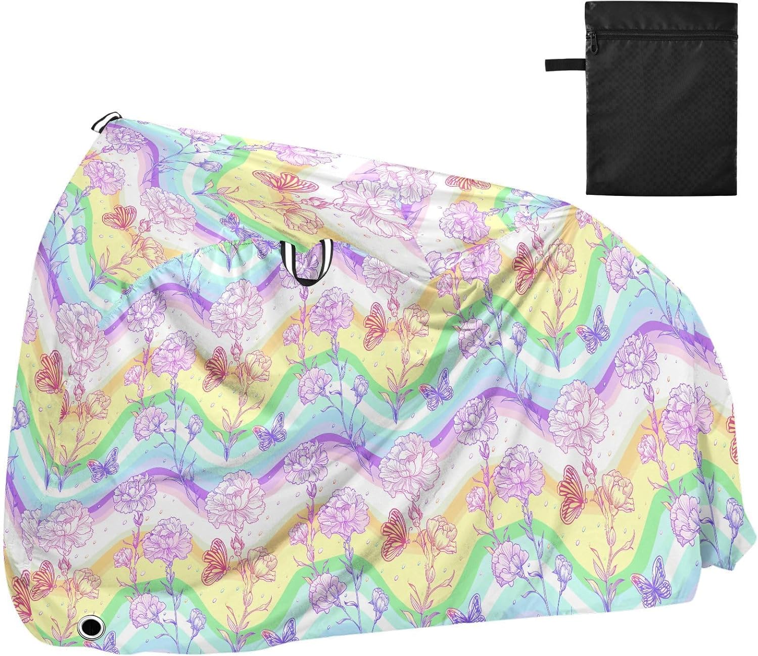ALAZA Rainbow Color Carnation Flower Bike Cover Waterproof Outdoor Ebike Bicycle Covers Tarp Protection for 1/2 Bikes, Sun UV Dust Wind Proof