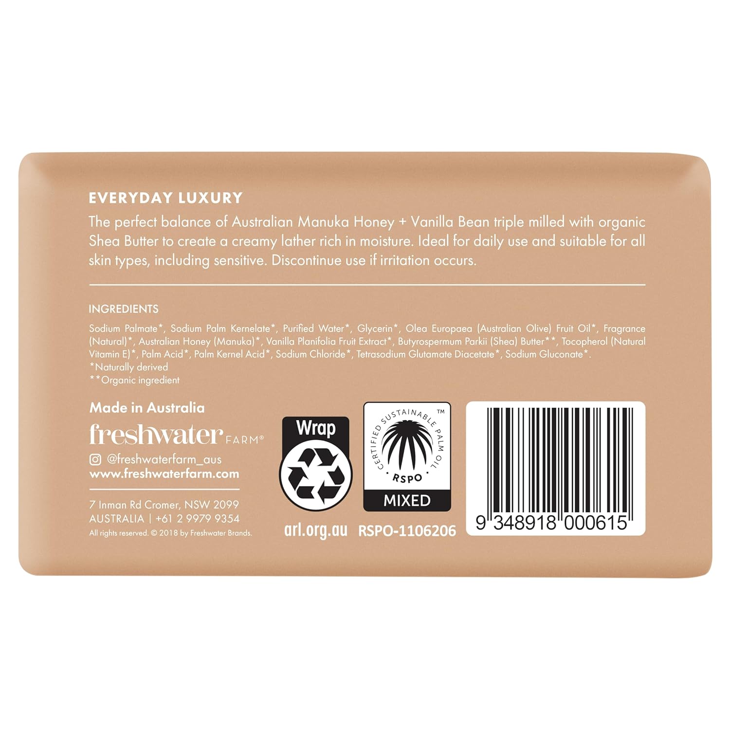 Freshwater Farm Australia Soothing Castile Natural Body Bar/Soap Bar for Women/Men- Manuka Honey + Vanilla Bean. Bar Soap/Body Soap With Organic Shea Butter For Dry, Sensitive Skin - 7 oz x 8 pack - Image 2