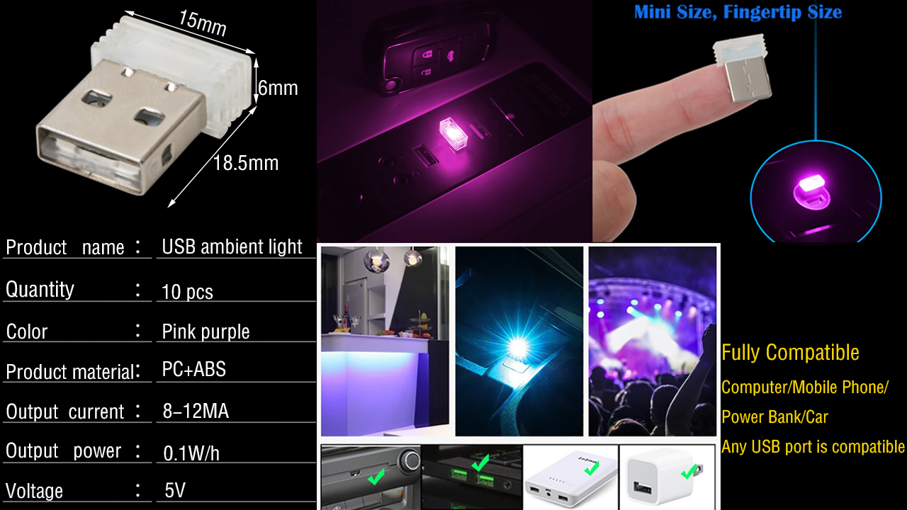 Typ C LED Umgebungslicht, 8 Farben, RGB, Dynamischer