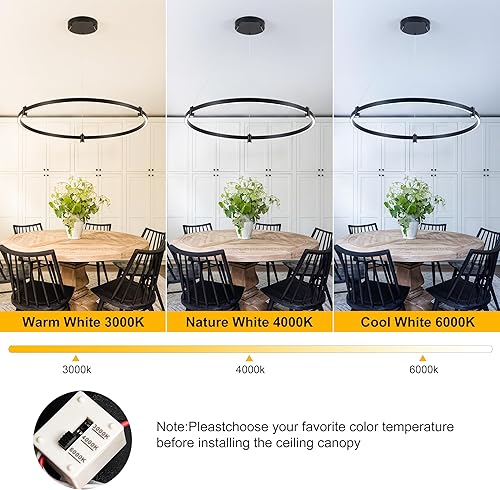 Miniatura 10 de Candelabro LED moderno, 1 anillo de luces colgantes circulares, lámpara moderna de comedor de 23.62 pulgadas para vestíbulo, cocina, sala de estar,