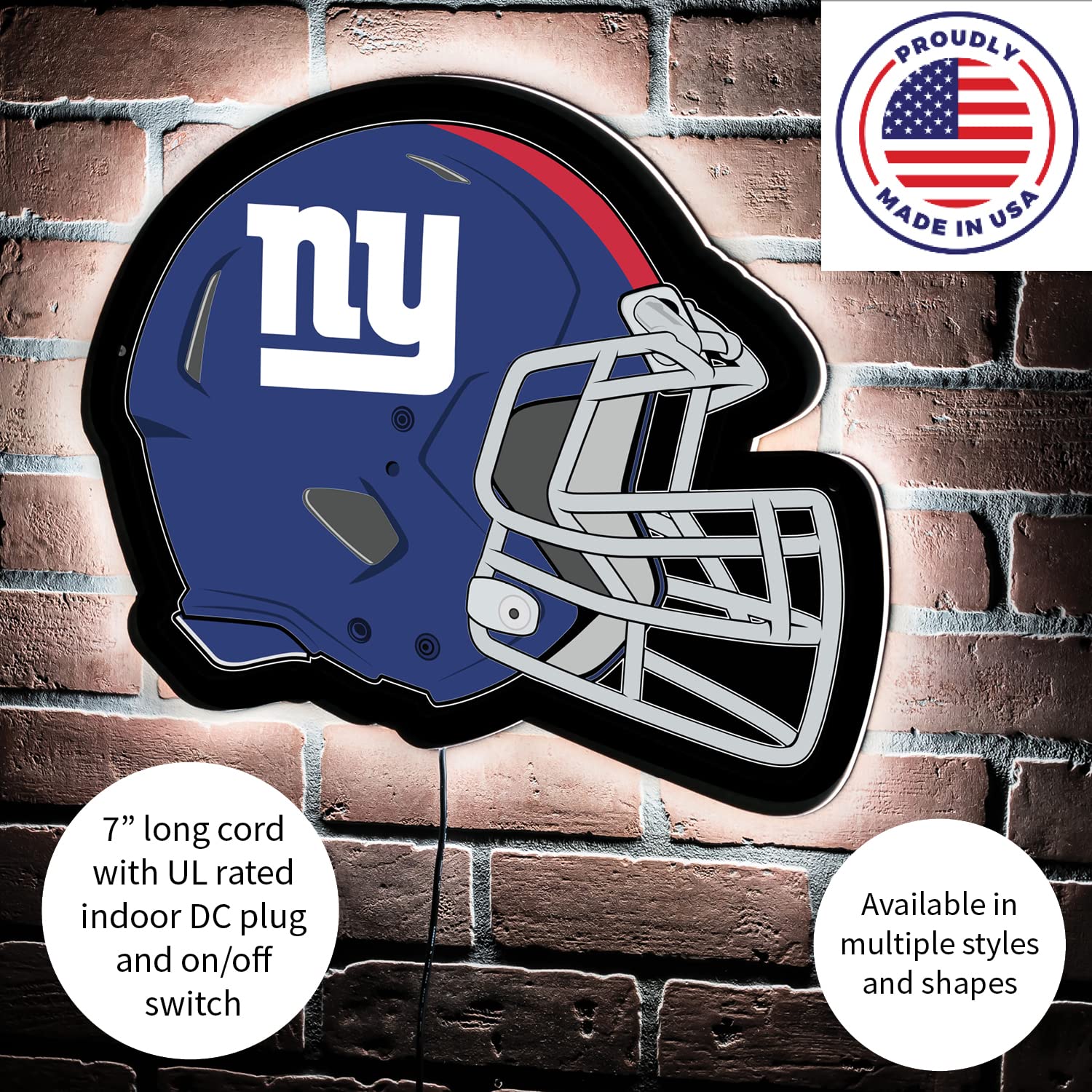 Team Sports America Evergreen NFL New York Giants Ultra-Thin LED Light Wall Sign Decor | Full Size Replica Helmet | 19.5 x 15 Inches