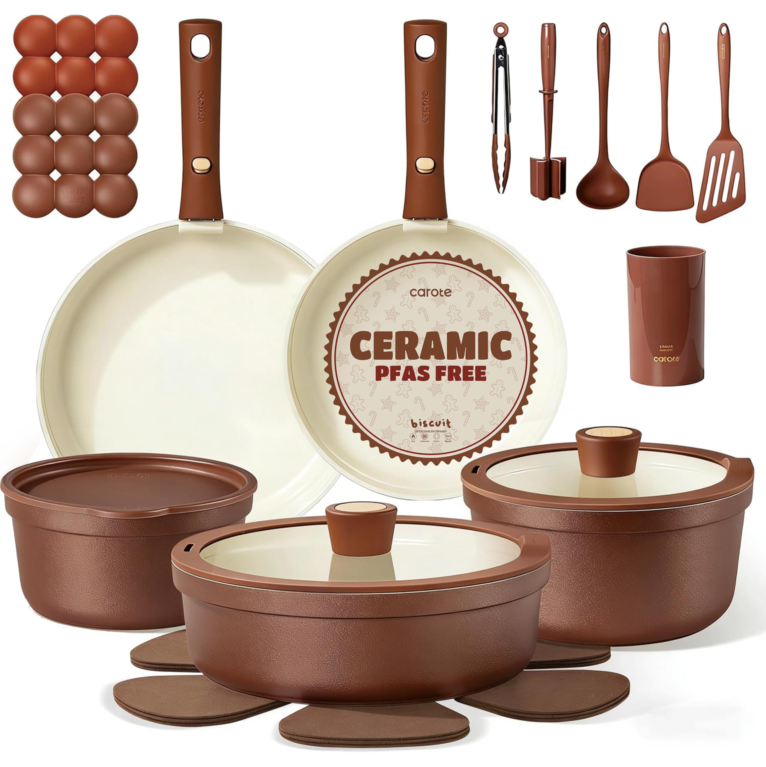 CAROTE 22Pcs Ceramic Cookware Set