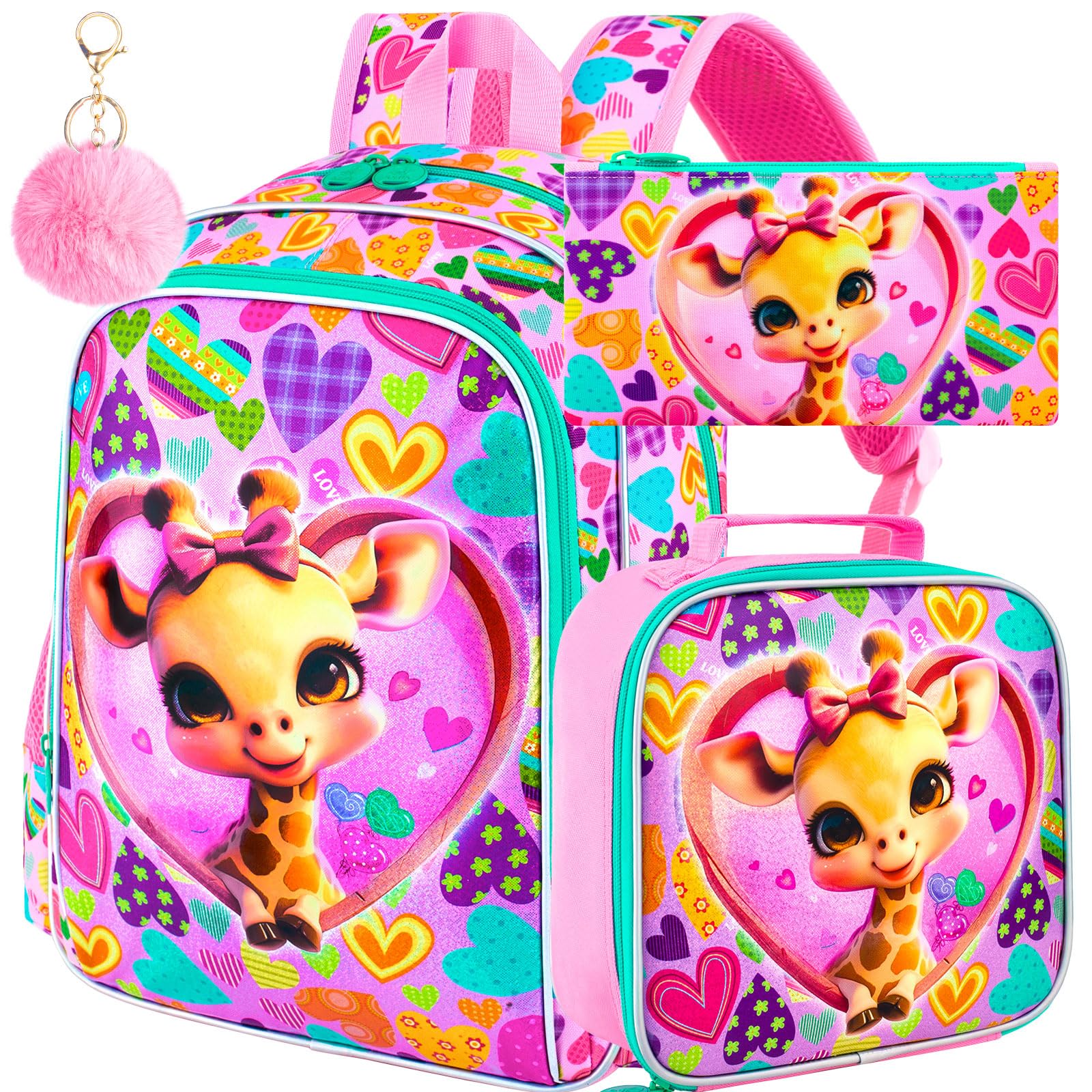 TXHVO 16" Backpack for Girls Boys 4-8, 3Pcs Kids Bookbag Set with Lunch Box, School Bag for Preschool Kindergarten