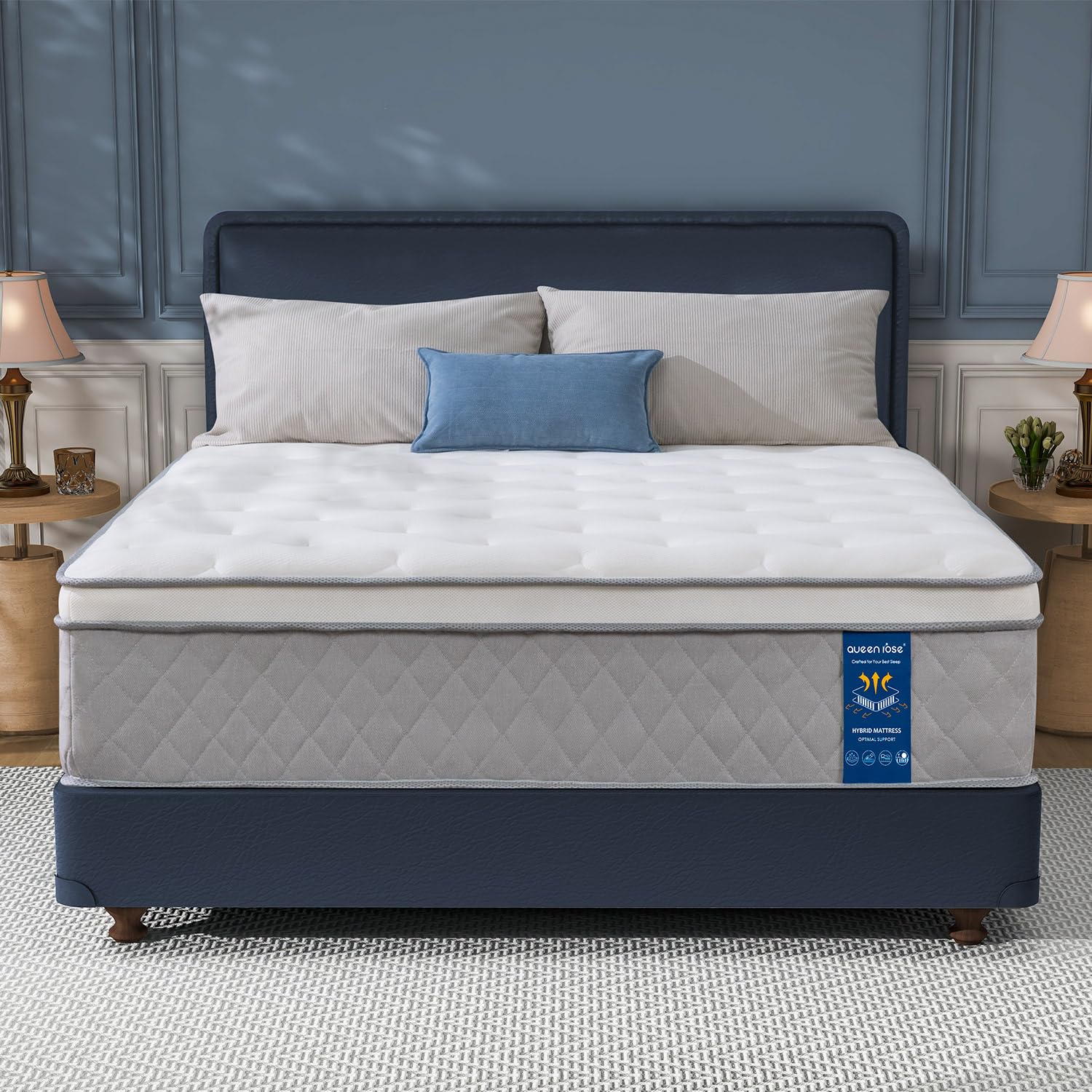 QUEEN ROSE King Mattress, 12 Inch Hybrid Mattress in a Box, 365 Night Trial, Upgraded Lumbar & Shoulder Support, Hotel Luxury, Pain Relief-Individual