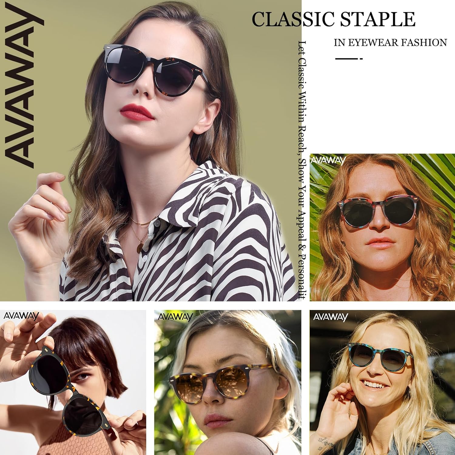 AVAWAY Round Oversized Acetate Polarized Sunglasses for Women UV Protection Dark Driving Beach Shades