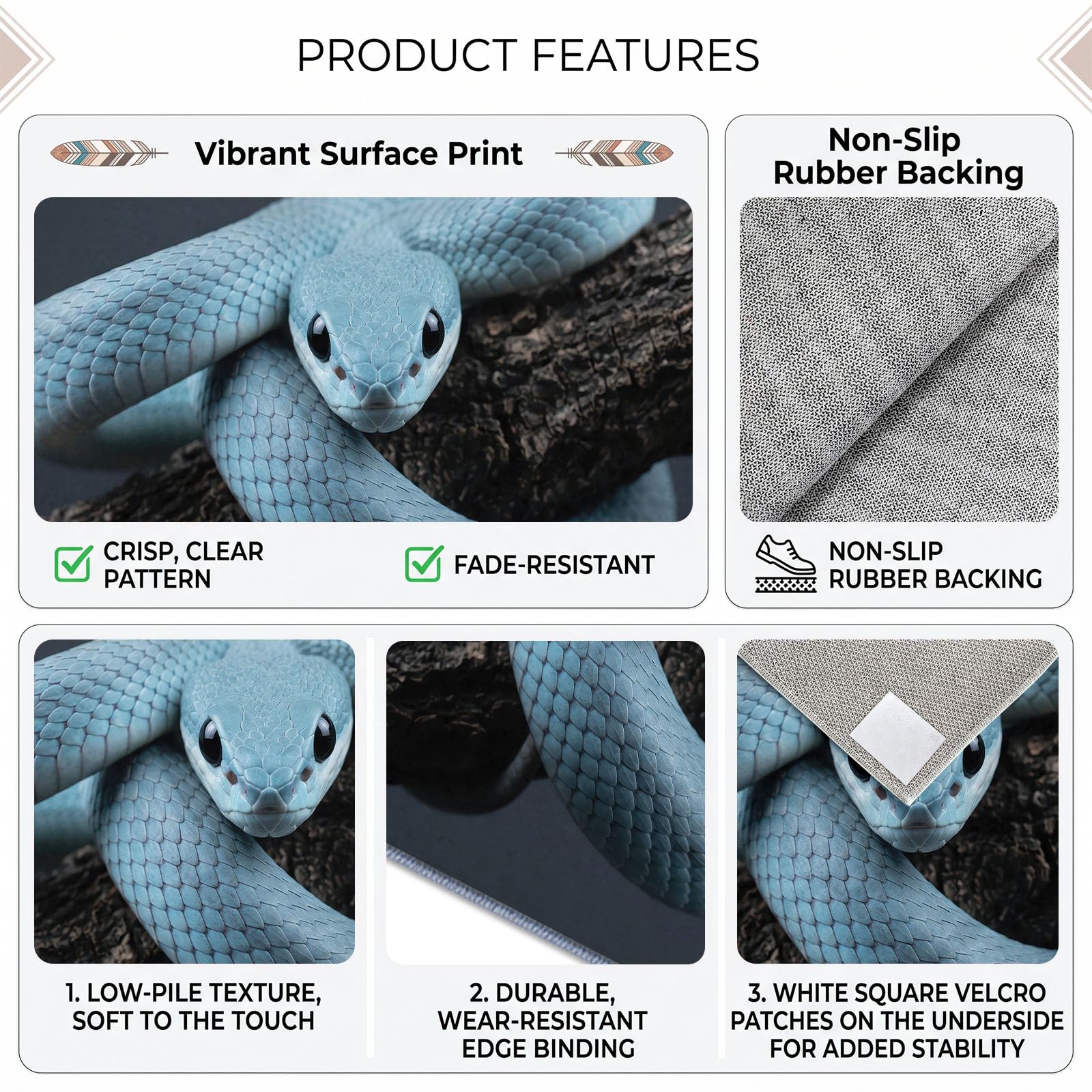 Générique Tapis Serpent Branche d’intérieur Durable, Facile à Nettoyer 80x150 cm, Naturel Animal Mystérieux Tapis pour Salon, Chambre, Cuisine ou entrée