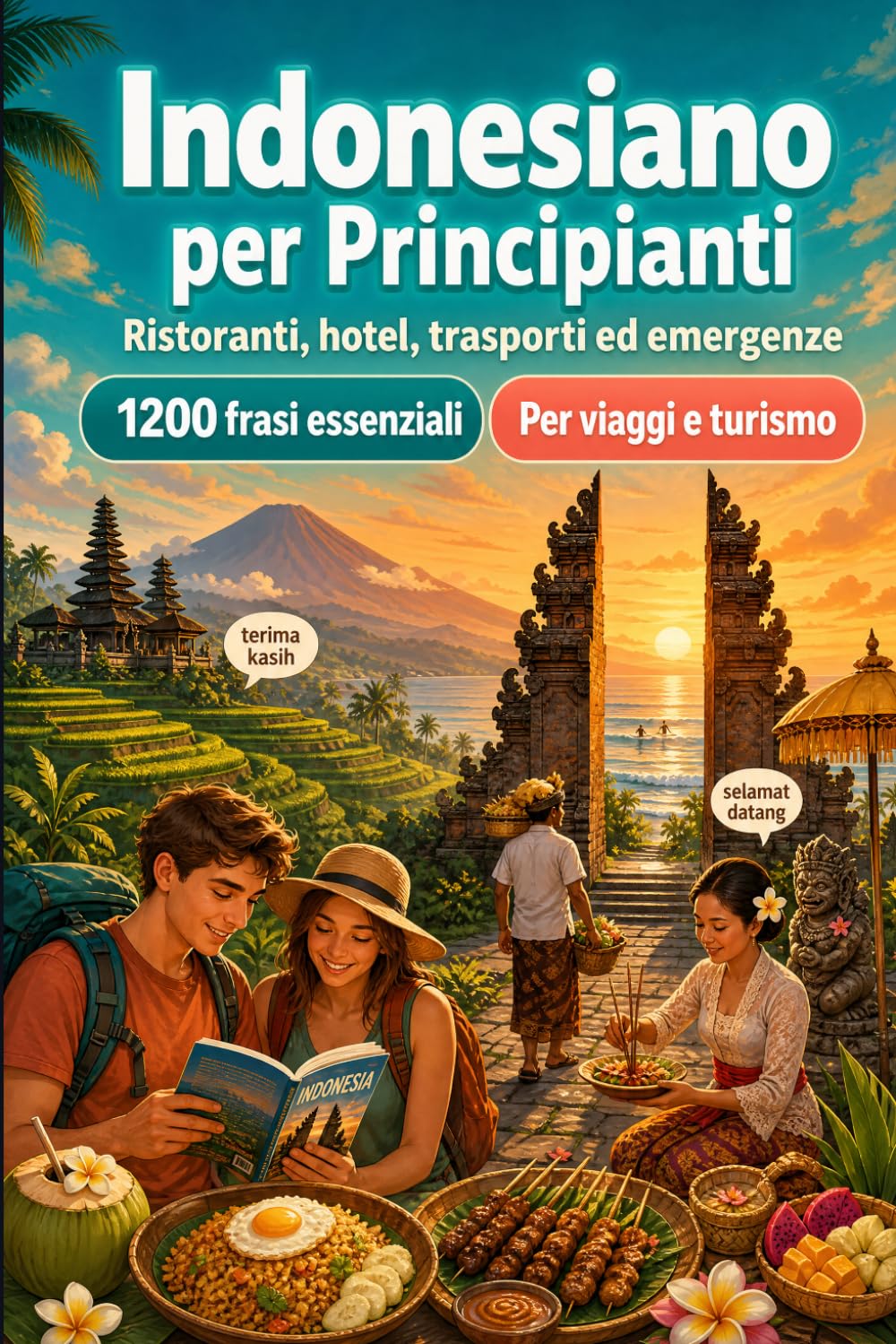 Indonesiano Per Principianti: 1200 frasi essenziali in Indonesiano per viaggiare: Guida facile alla pronuncia, conversazioni quotidiane, ristoranti, hotel, trasporti, shopping, emergenze
