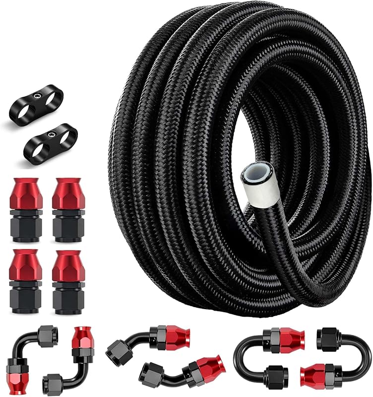 Mangueira de combustível PTFE 10AN EVIL ENERGY trançada em nylon – 6 m preta e vermelha