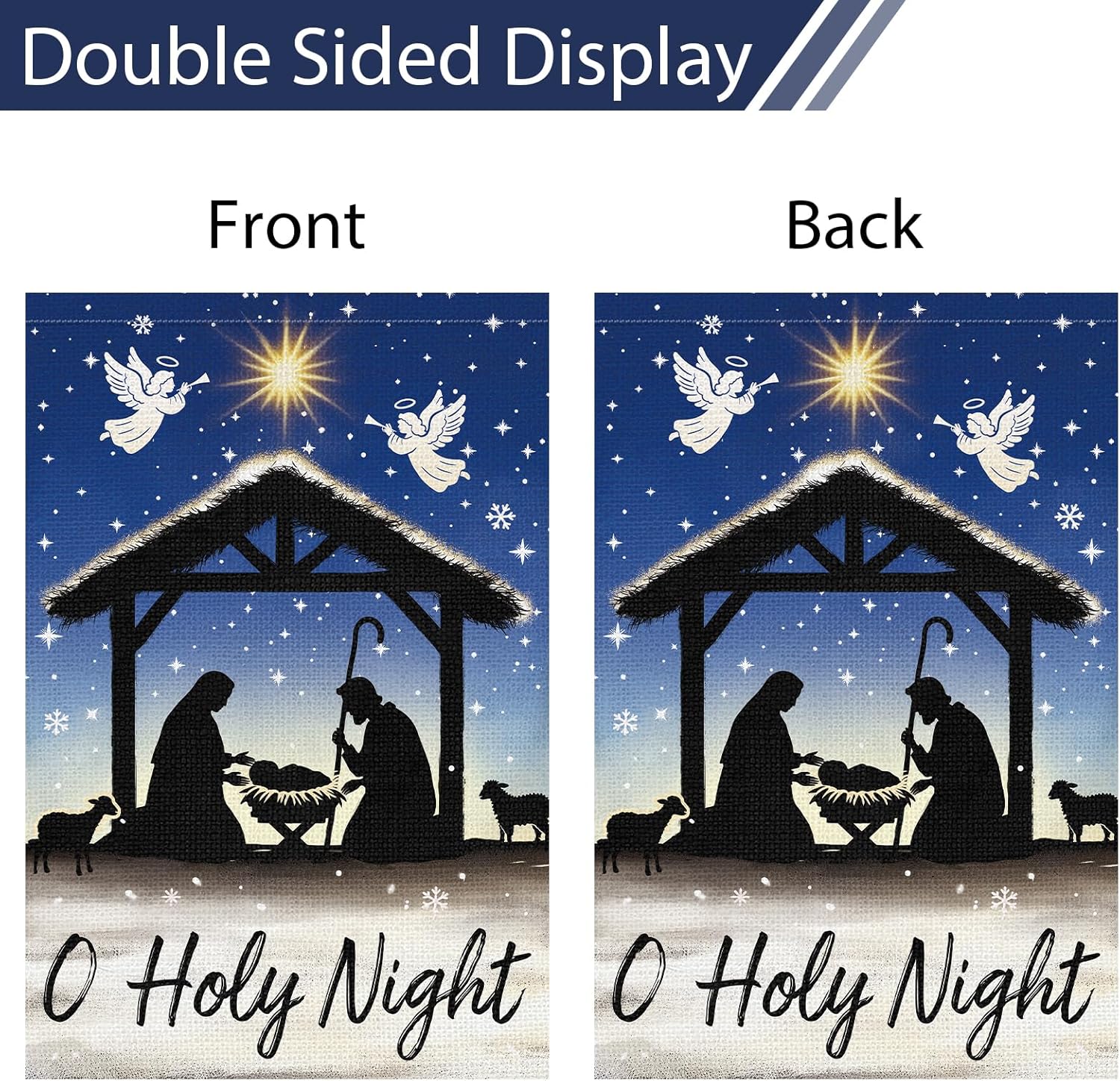 Heyfibro O Holy Night Christmas Garden Flag 12 x 18 Inch Double Sided Burlap Nativity Christ with Star of Bethlehem Jesus Religious Yard Flags for Xmas Winter Farmhouse Seasonal Decor(ONLY FLAG) - Image 6