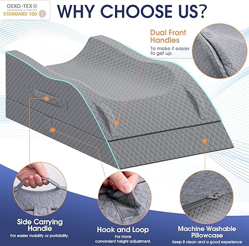 Miniatura 3 de Almohada para piernas, almohada de elevación de piernas con almohadilla y espuma viscoelástica, almohada de altura ajustable para piernas, almohada