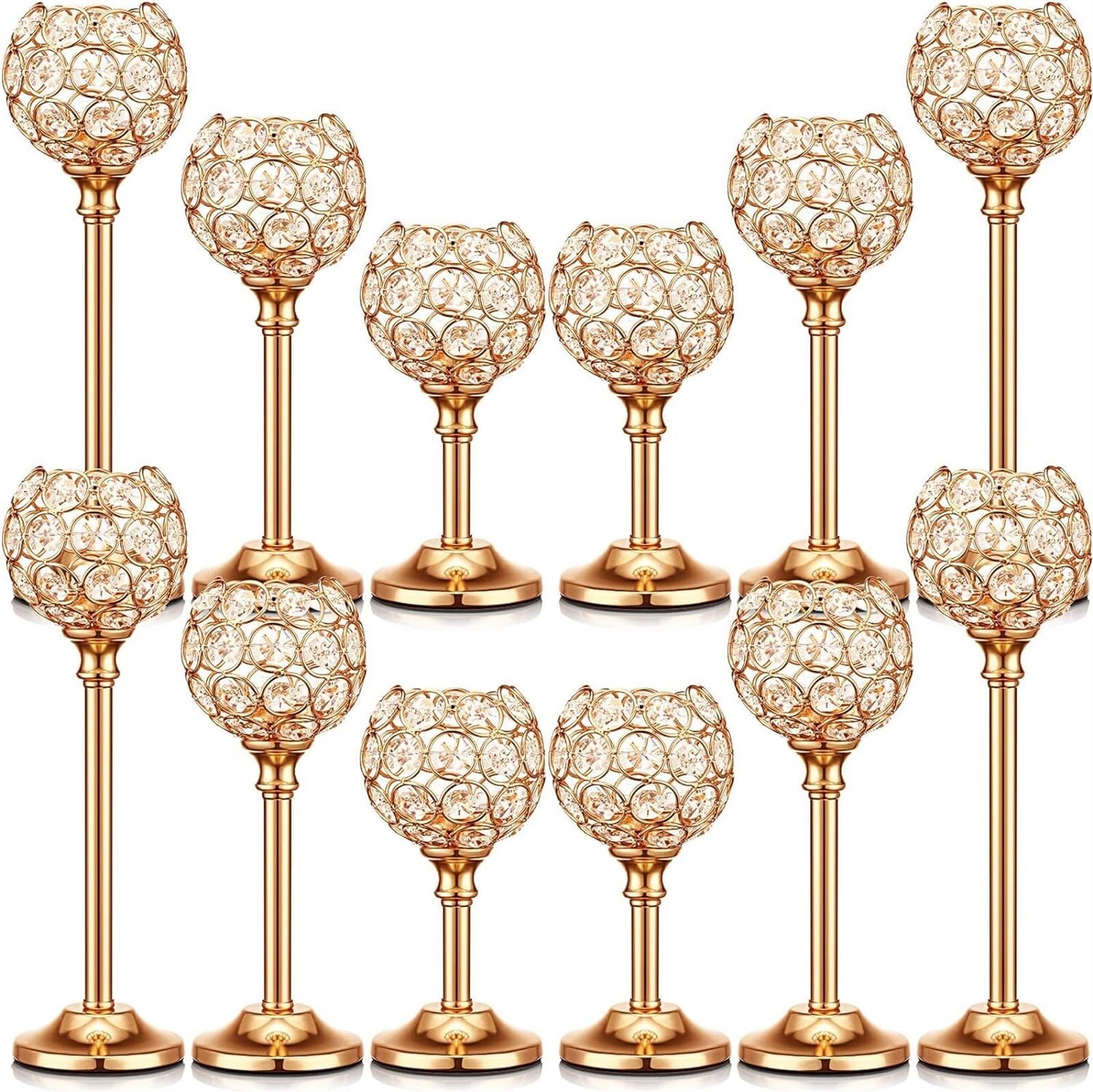 Candle Holders 12 Pcs Crystal Candle Holders Gold Or Silver Tealight Holder For Wedding Party Decorative(Gold)