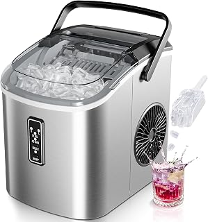 EUHOMY Portable Countertop Ice Maker: 26.5lbs/24H, 9 Cubes in 6 Mins, Self-Cleaning, 2 Bullet Sizes, Carry Handle