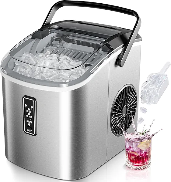 EUHOMY Ice Maker Countertop with Carry Handle, 9 Cubes Ready in 6 Mins, 26.5lbs/24H, Self-Cleaning, 2 Sizes of Bullet Ice with Basket and Scoop, Portable Ice Maker Machine for Home, Kitchen, Office