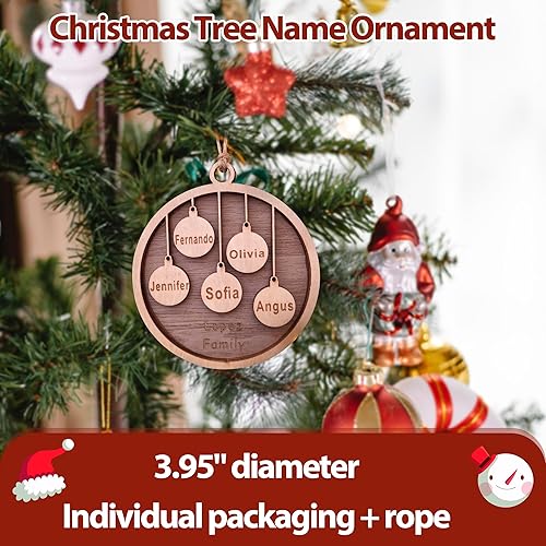 Miniatura 8 de Personalized 2023 Christmas Ornaments, Customize 1-10 Names Christmas tree decoration Laser Engraved Names, Comes with a rope (4 Names, Red bow