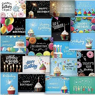 120 Happy Birthday Cards with Envelopes, Birthday Cards Bulk with Short Generic Message Inside, 20 Unique Designs, 4x6 inches, Birthday Cards Assortment for Business and Personal