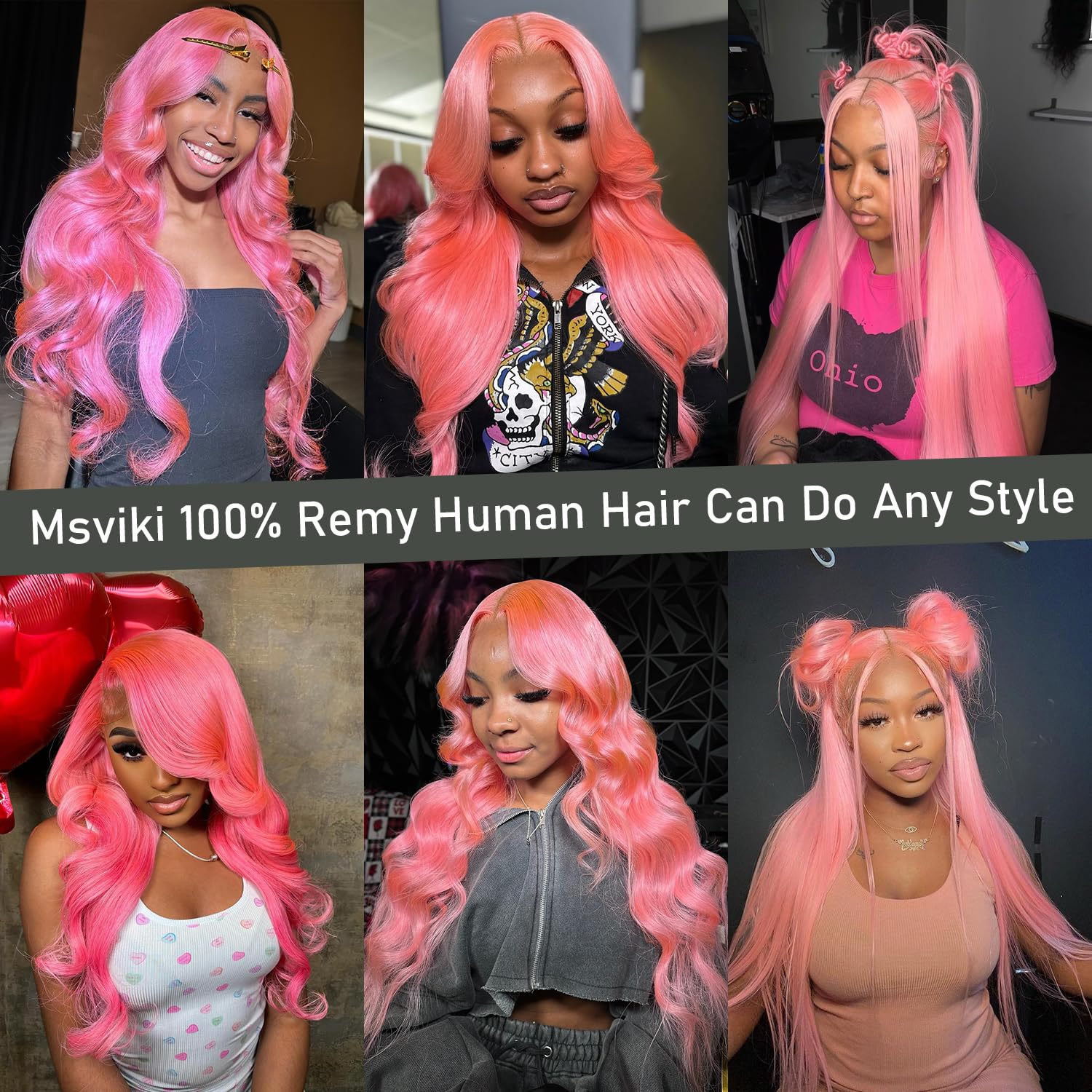 Hot Pink Brazilian Hair Wig (8 inch) Pink 10 inch 100% Human Hair Hot Pink Bob Lace Front Wig  main image 2