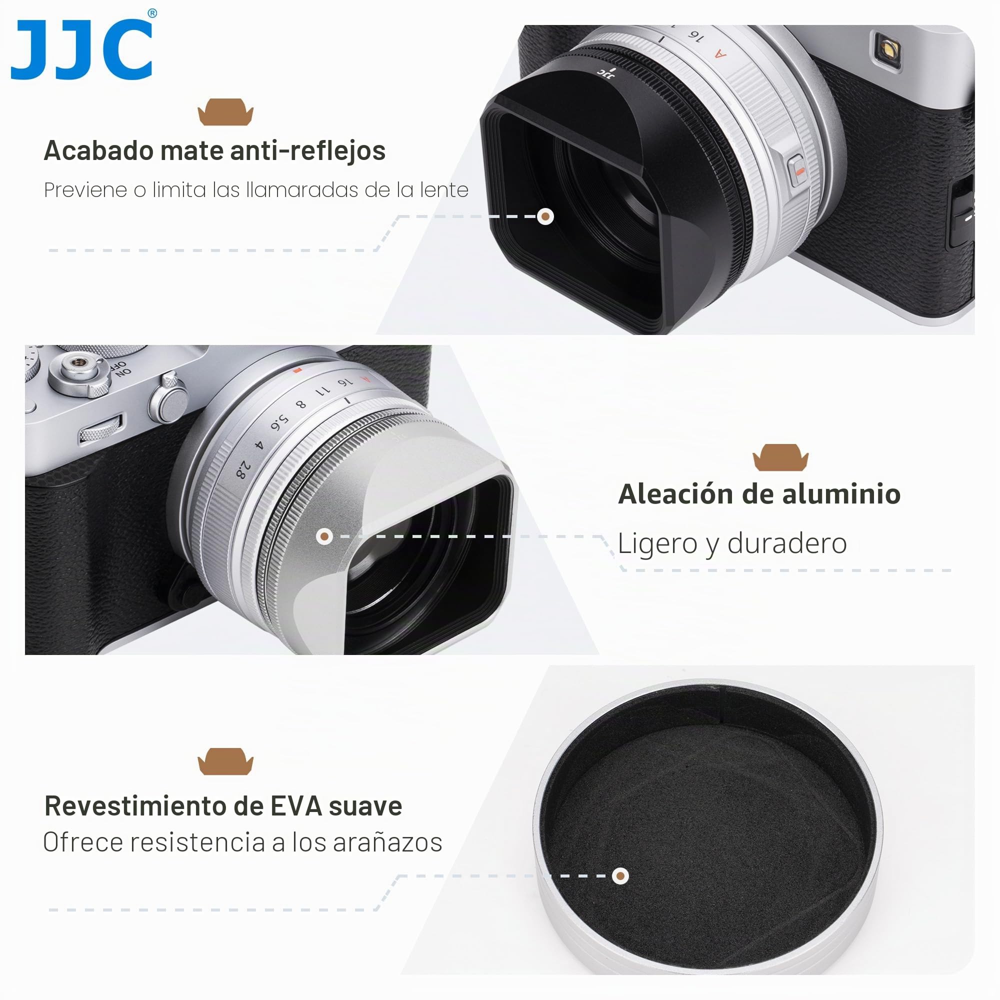 Parasol y Tapa metálicos JJC con Anillo Adaptador Compatible con Fujifilm XF 23 mm F2.8 R WR, XF 27 mm F2.8 R WR, Objetivo XF27 mm F/2.8, Compatible con filtros de Ф39 mm, sustituye al Fuji LH-XF27