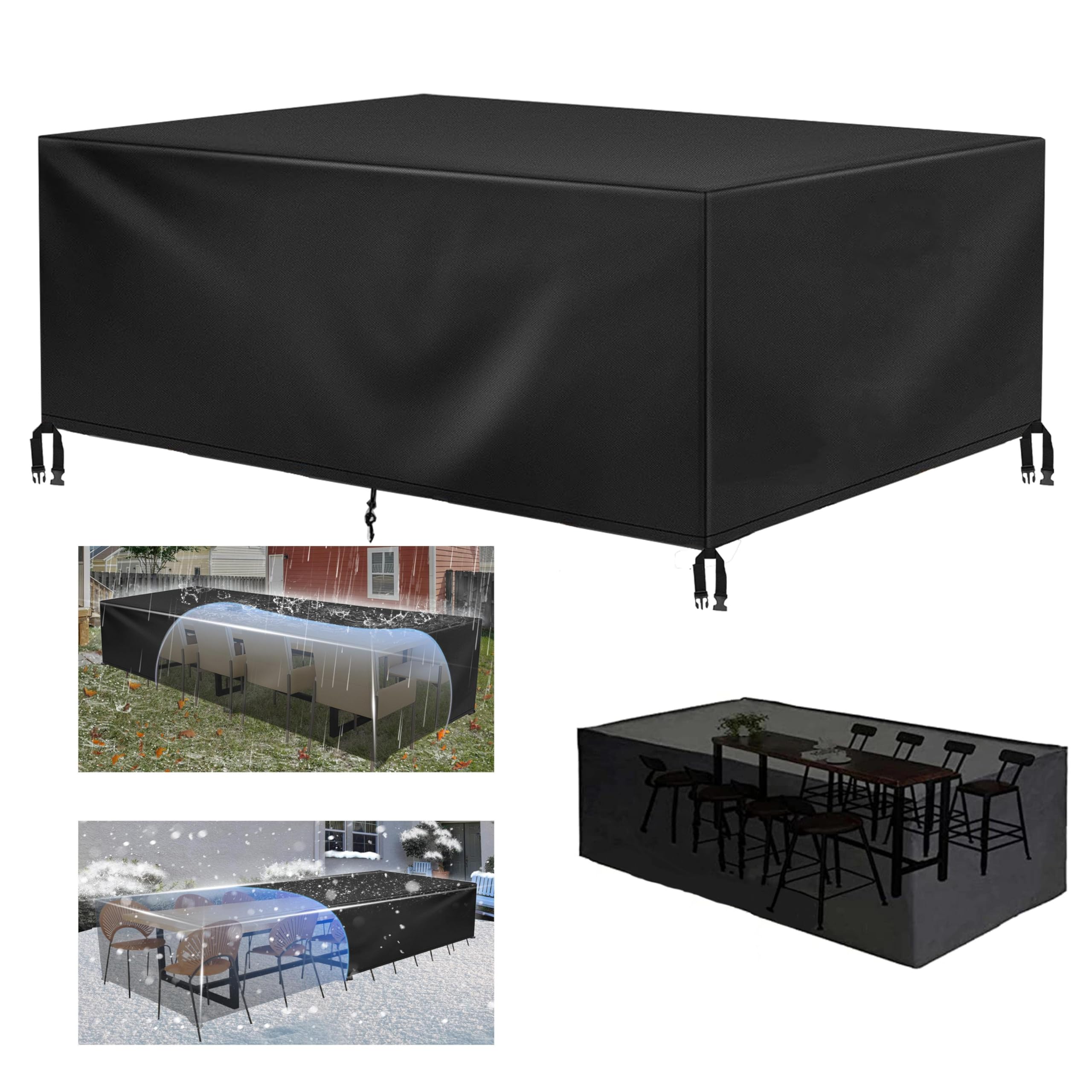 Abdeckung Gartenmöbel Quadratisch Abdeckhaube Gartenmöbel 245x100x80cm/LxBxH 420D Oxford Abdeckplane Wasserdicht Gartenmöbel Abdeckung Schutzhülle für Terrassenmöbel Gartentisch Rectangle -Schwarz