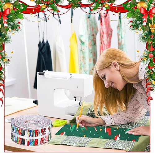 Miniatura 4 de 150 unidades de 2.56 pulgadas, rollo de tela de Navidad de invierno, copos de nieve, muñeco de nieve, rollo de tela de retazos, tiras de acolchado,