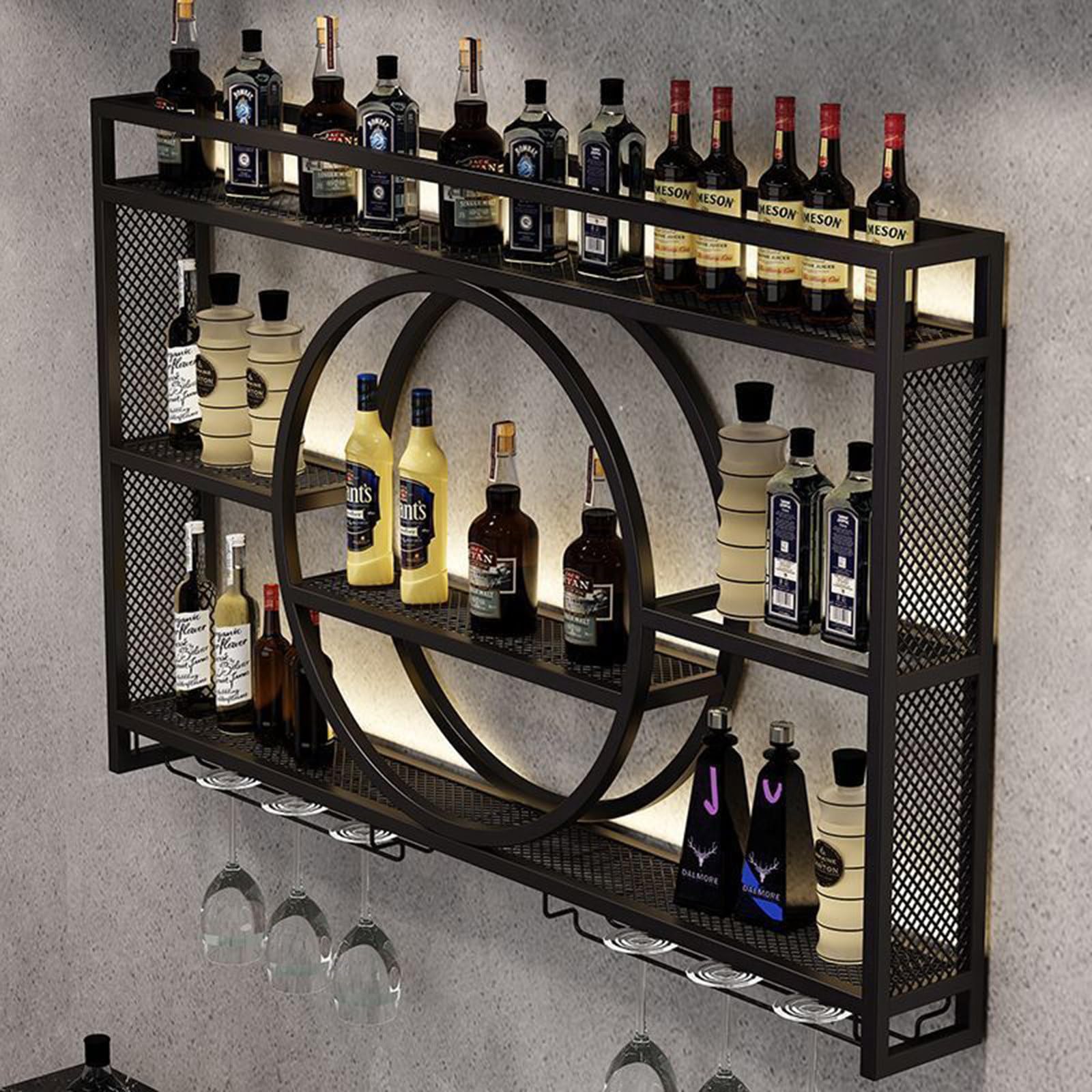 Étagère flottante pour bar à vin et salon, présentoir circulaire style industriel noir
