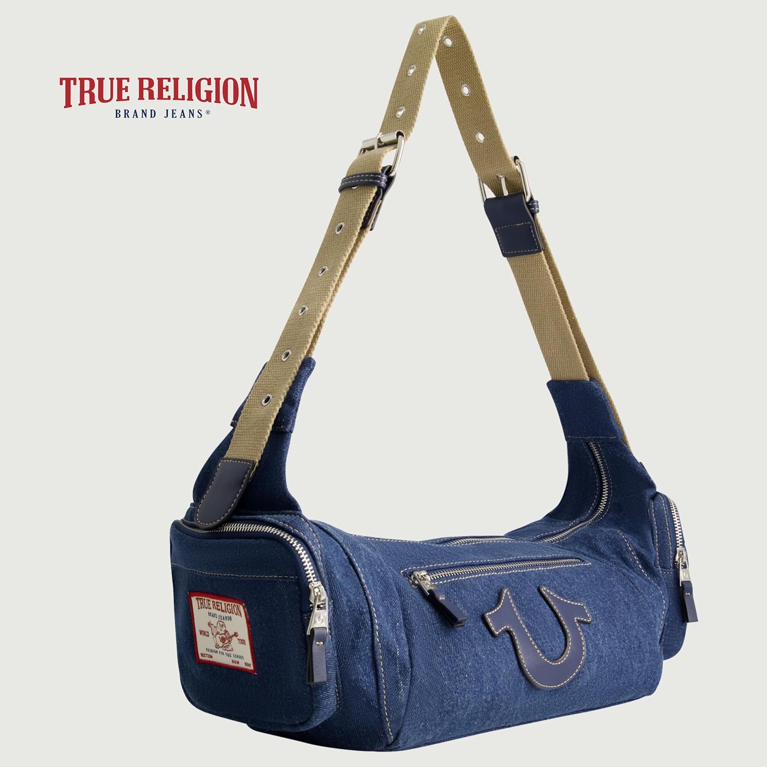 True Religion Women's Shoulder Bag Purse, Slouchy Hobo Handbag with Adjustable Strap and Horseshoe Logo