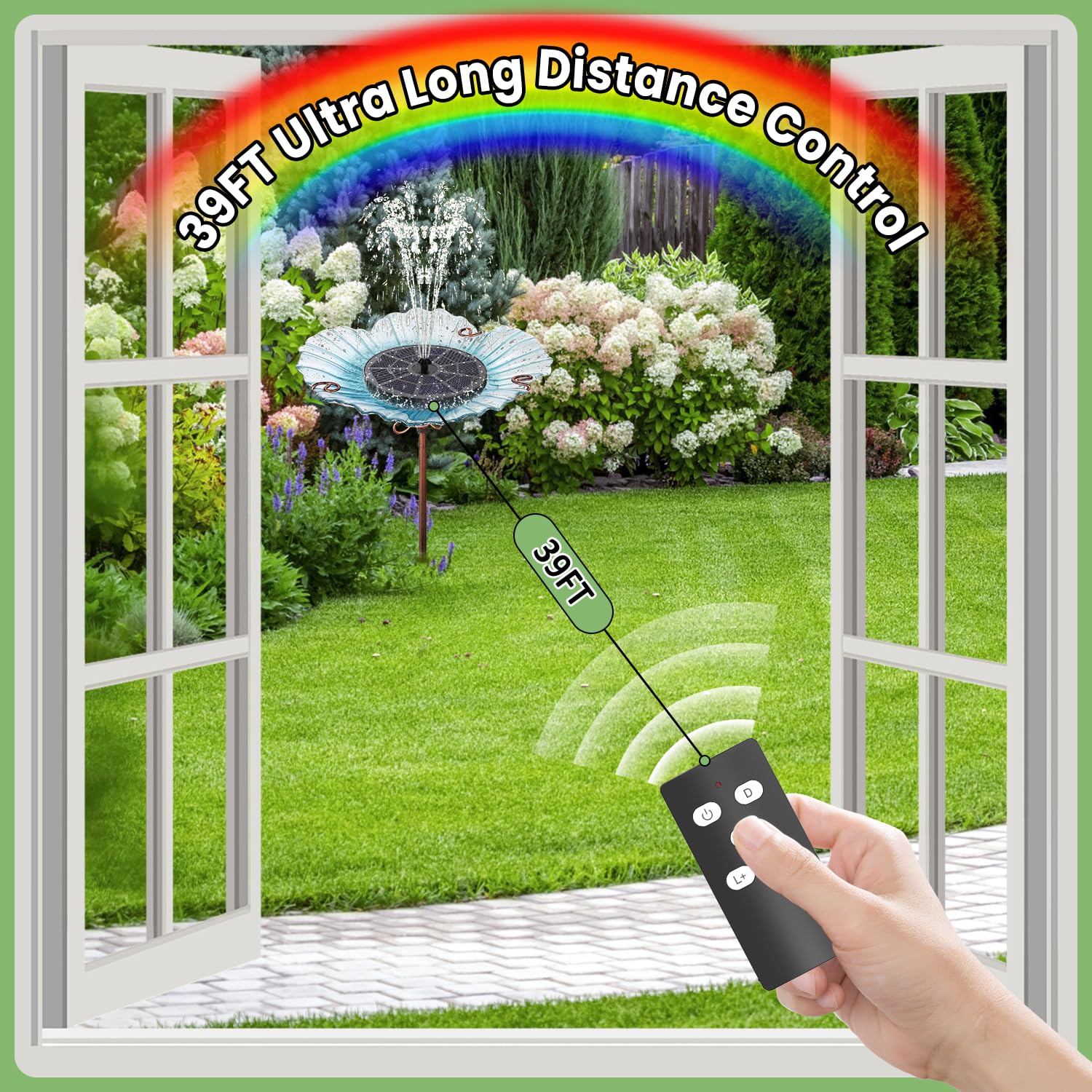 SZMP Fuente Solar 6W con Mando a Distancia, 54 Leds Colorido con Baterías 4000mAh, 2026 Nuevo Bomba de Agua Solar, 8 boquillas y 4 fijadores, para Estanque de Jardín Fuente, Baño para Pájaros, Piscina