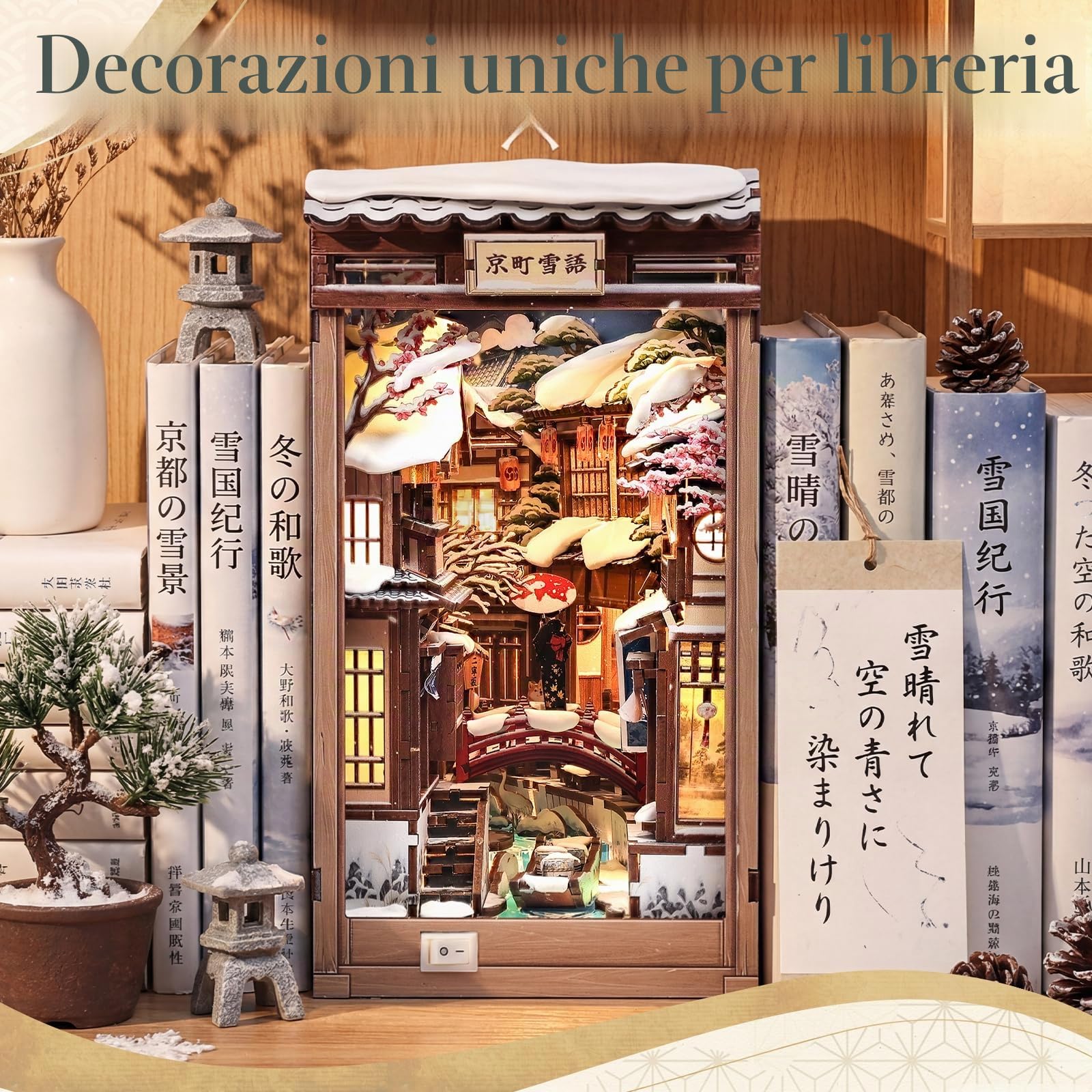 Fsolis Book Nook Kit - Scena di Casa delle Bambole: Notte Innevata a Kyoto,3D Booknook, Decor per Libreria, Regalo per Adulti (Kyoto Snow Whisper)