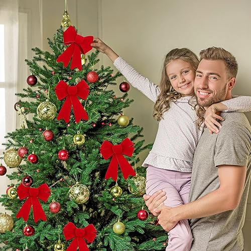 Miniatura 7 de MCEAST 20 lazos de PVC para decoración de Navidad, 6.2 x 4.7 pulgadas, coronas de árbol de mesa de Navidad, lazos para colgar y decorar puertas,