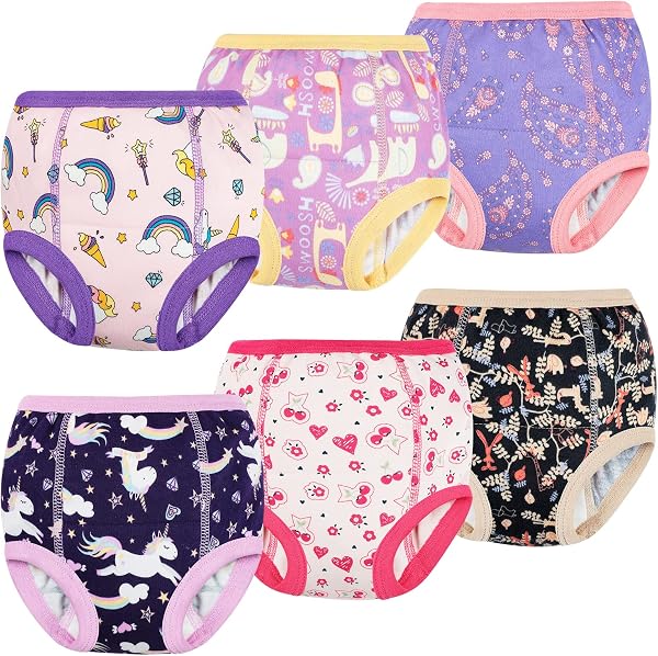 FLYISH DIRECT Potty Training Pants, 6 Packs of 100% Cotton Toilet Training Pants for Girls, Absorbent and Reusable Potty Underwear for Toddlers, 4 Years, Purple - 1