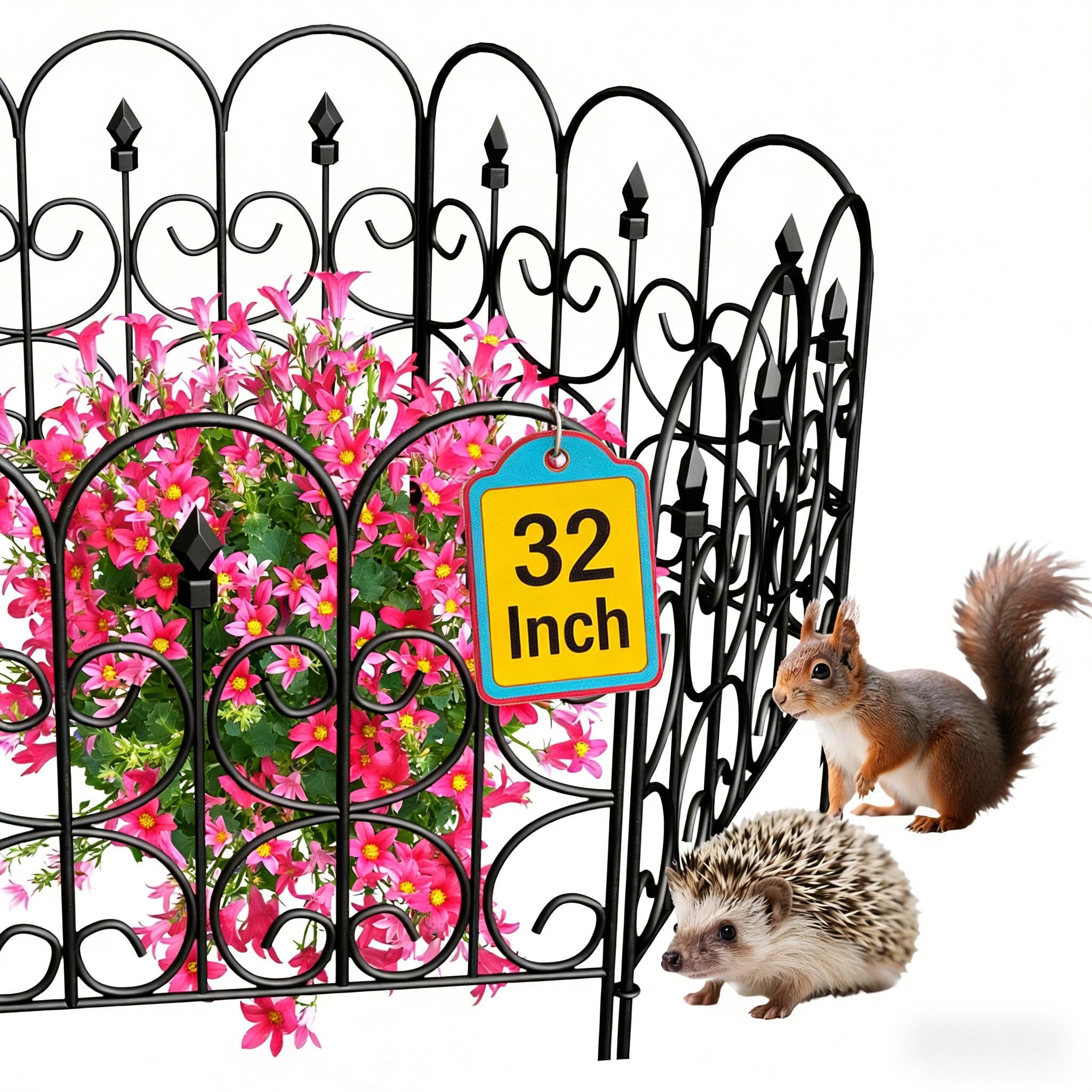 AMAGABELI GARDEN & HOME 5 Panels 32in(H)×10ft(L) Decorative Garden Fences and Borders for Dogs No Dig Rustproof Metal Fence Panels Garden Edging Border Animal Barrier Fencing for Flower Beds Black