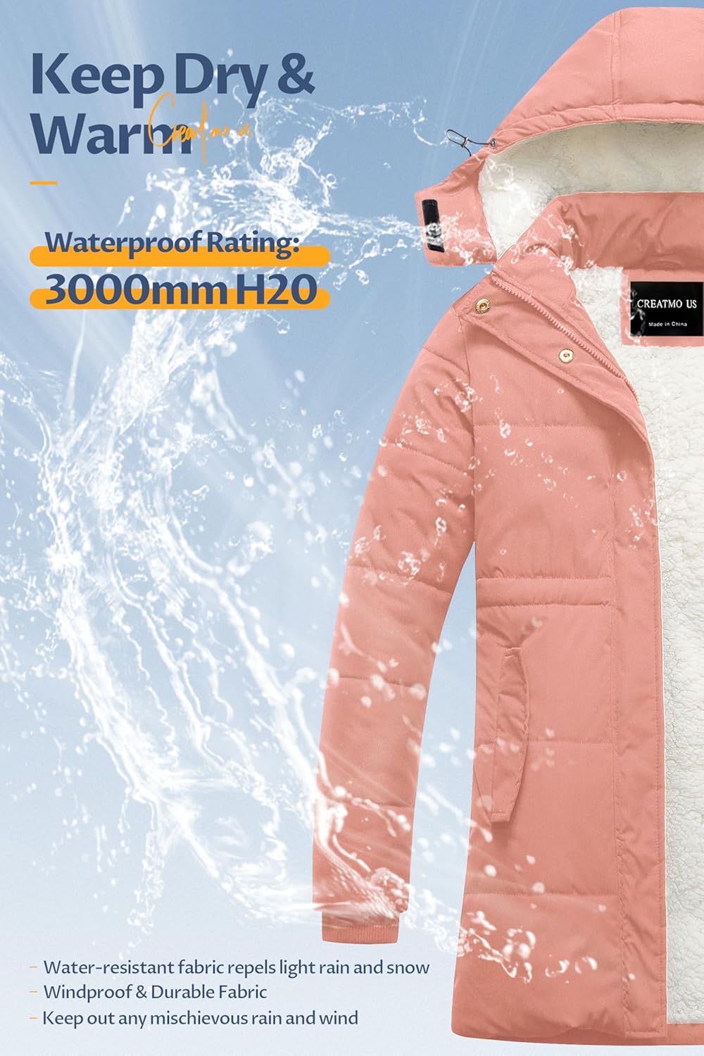 CREATMO US Women's Thicken Sherpa Winter Coat Puffy Warm Snow Jacket With Removable Hood - Image 4