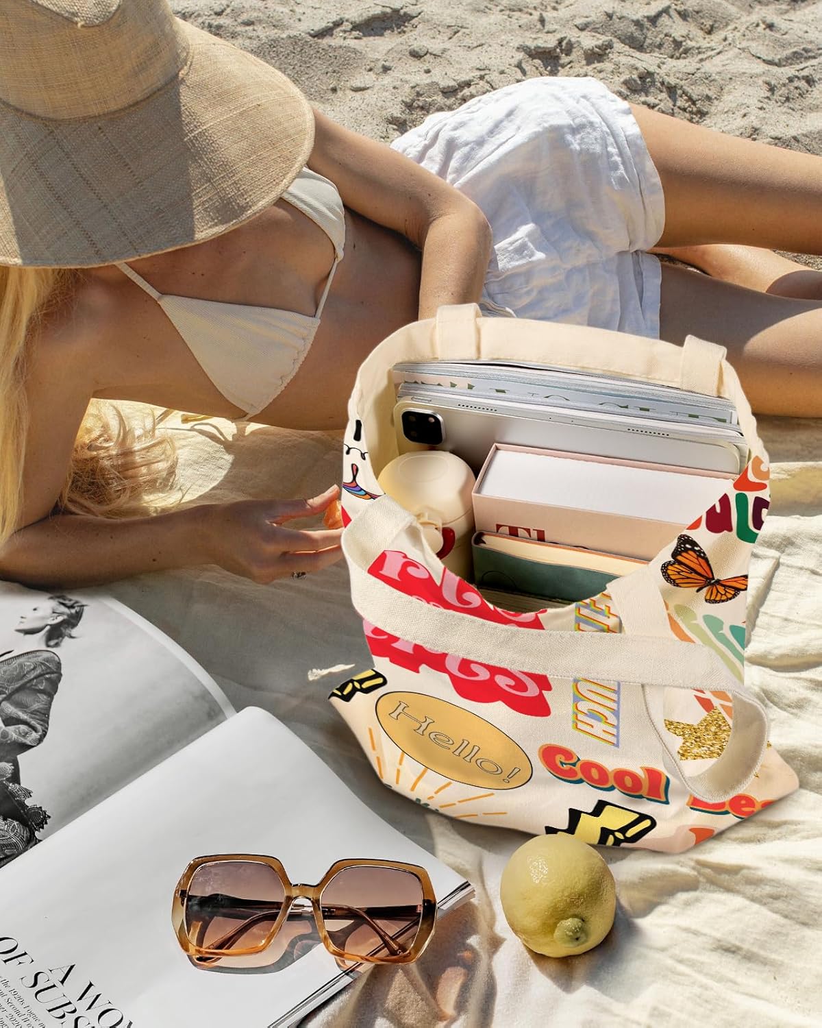 Aesthetic Canvas Tote Bag - Reusable Shoulder Tote Bag for Women Lady Casual Vacation, Shopping, Work, Gym - Image 3