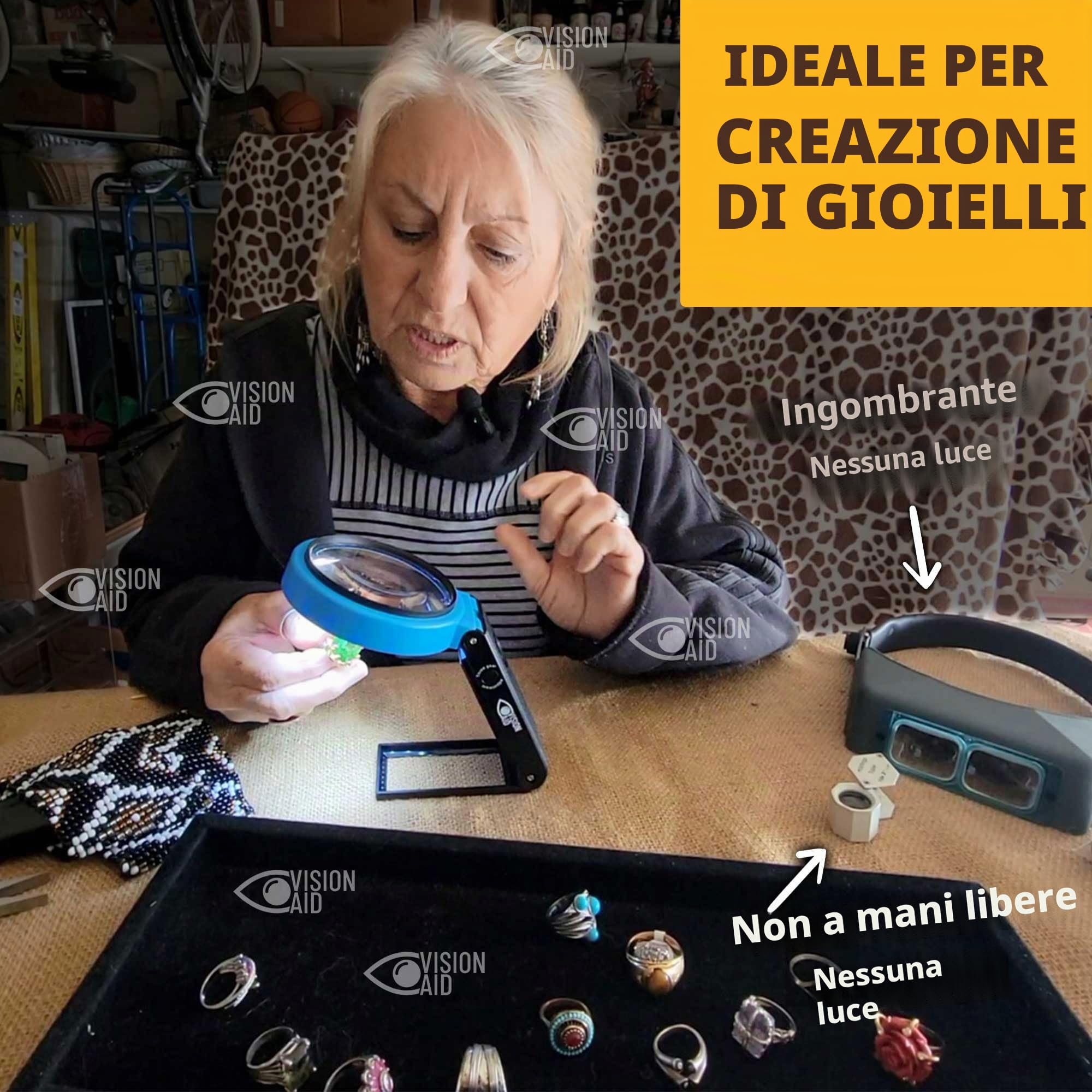 VisionAid Lente di ingrandimento 30X 10X con supporto LED illuminata per ipovedenti