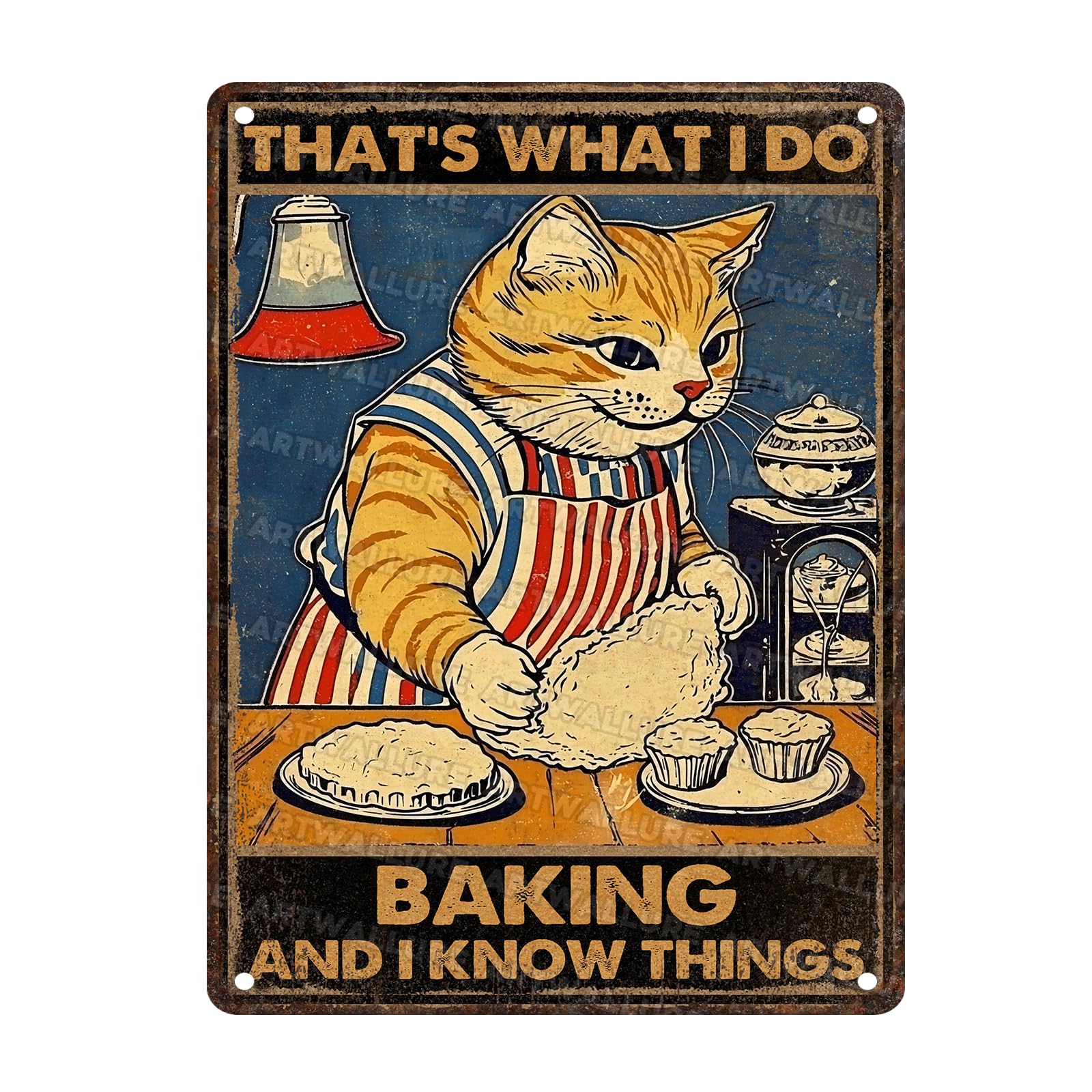 Cat Vintage Sign That‘s What I Do Baking And I Know Things Funny Metal Signs for Man Cave Bar Cafe 12x16inch