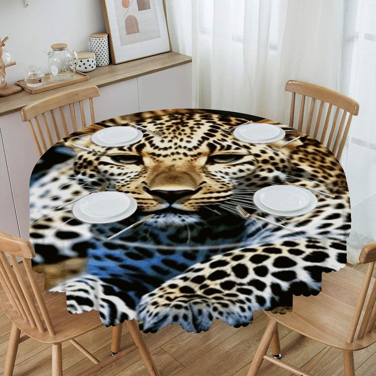 JTREHY Leopard Round Tablecloth 60 Inch Water Resistant Spill Proof Washable Polyester Table Cloth Wipeable Washable Table Cover for Buffet Tables Holiday Party Dinner