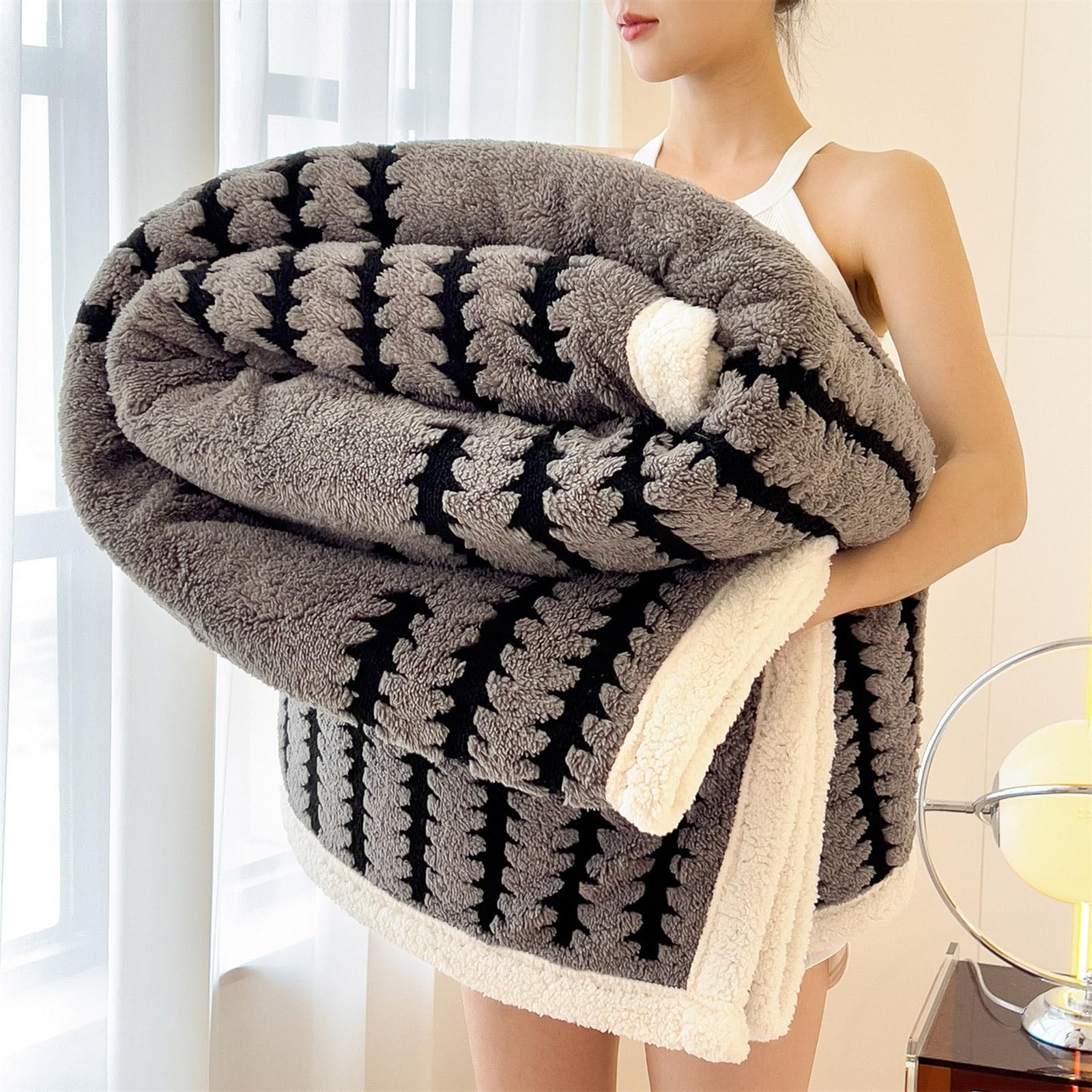 Reversible Flannel for Beds 100/120/150/180/200 cm, Fluffy Blanket for Sofa, Thick Shearling, Soft, Warm, Breathable for Winter (Dark Grey, 100 x 150 cm)