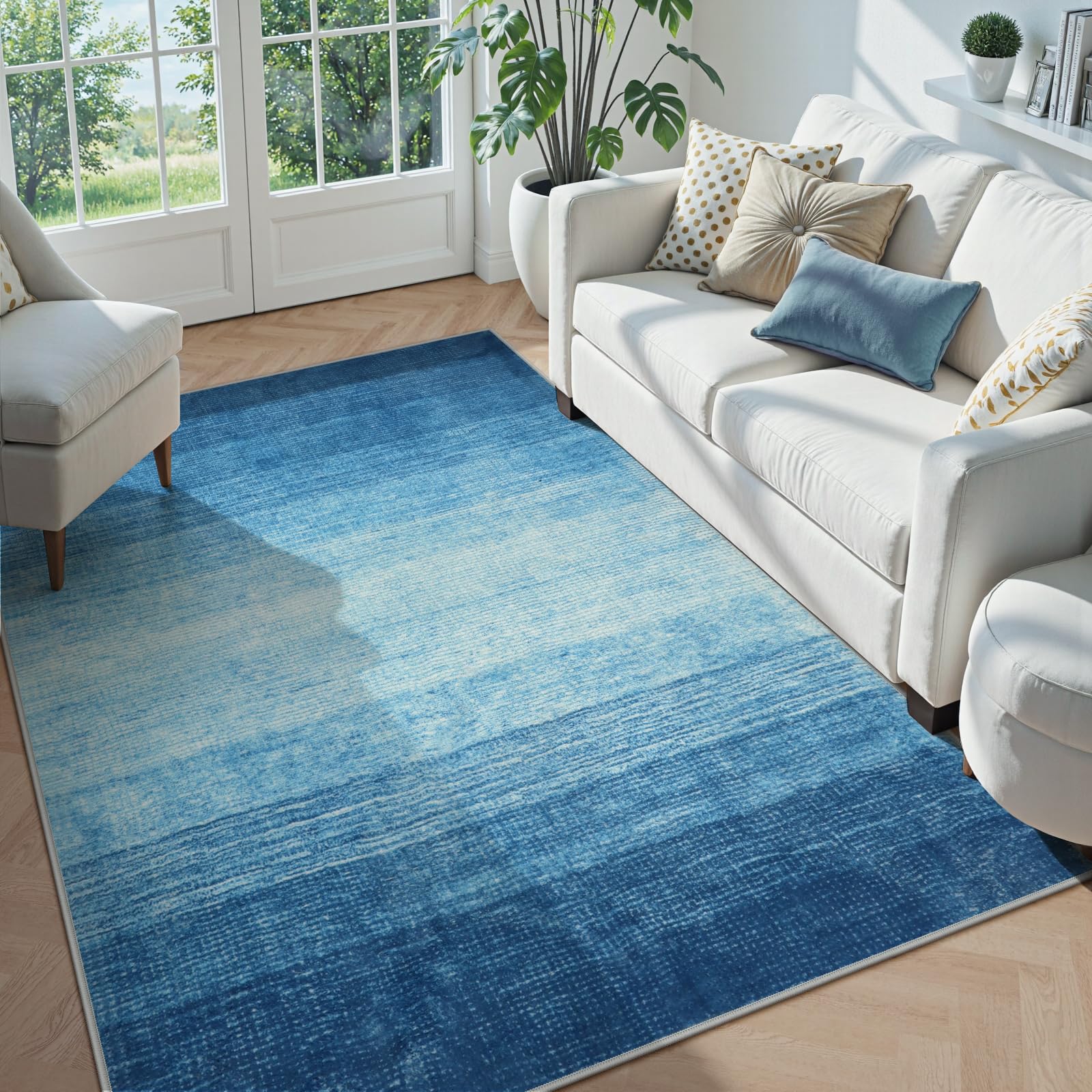 Photo 1 of Wonnitar Modern Ombre Washable Area Rug, Blue, 5'x7'