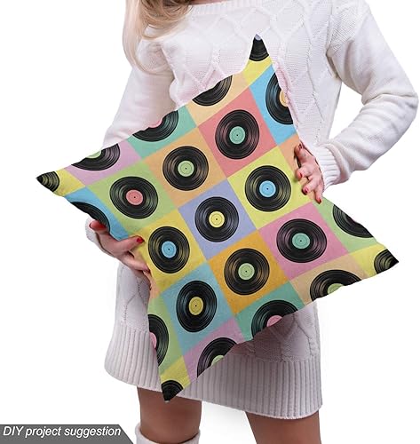 Miniatura 5 de Ambesonne The Yard - Tela retro de composición continua de discos de vinilo coloridos, elementos nostálgicos para fiestas de baile, tela decorativa