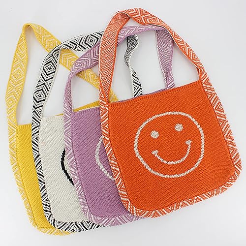 Miniatura 4 de Bolso de hombro para mujer de punto en bolsas bohemias bolsa de compras bolsa errante de color caramelo linda cara sonriente Naranja